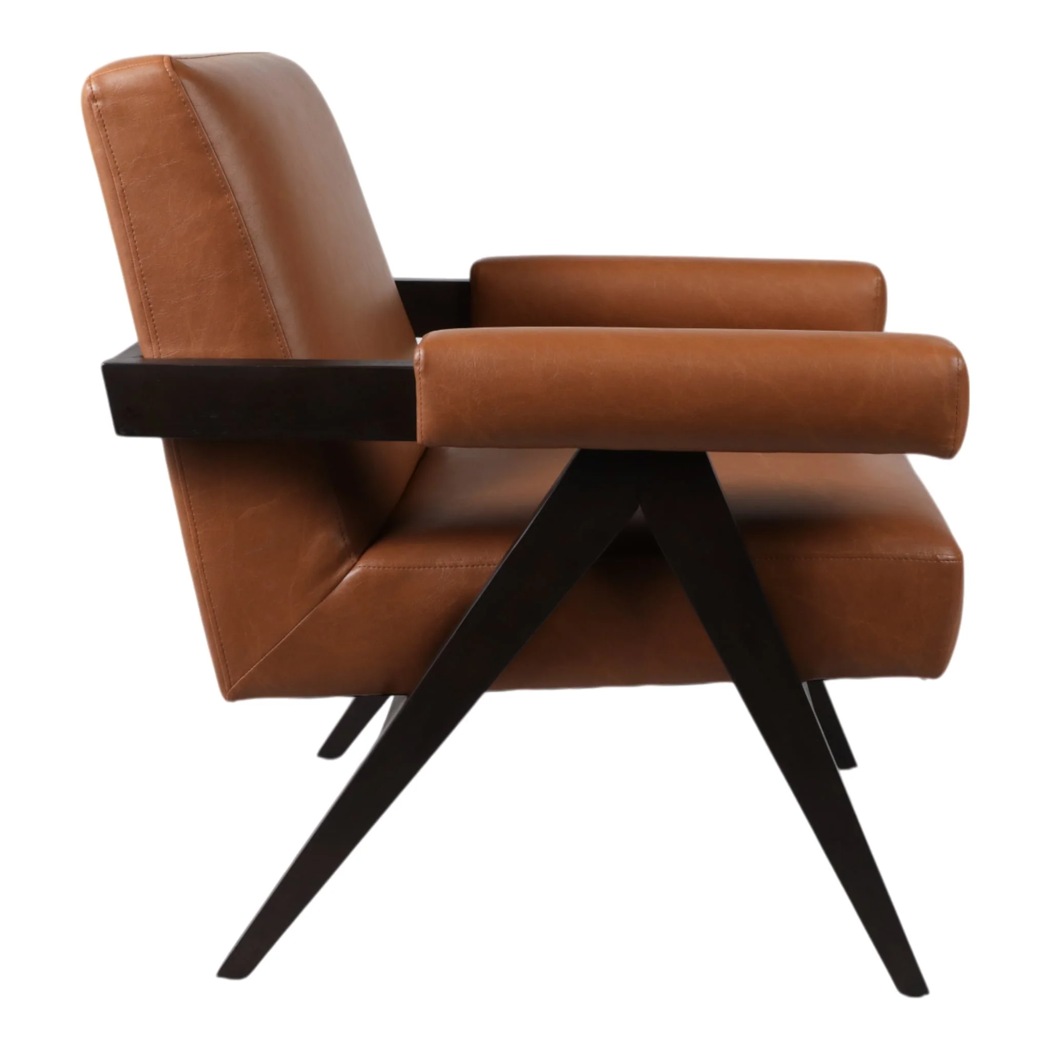 Faux Leather Scandinavian Chair, Brown - Image 5