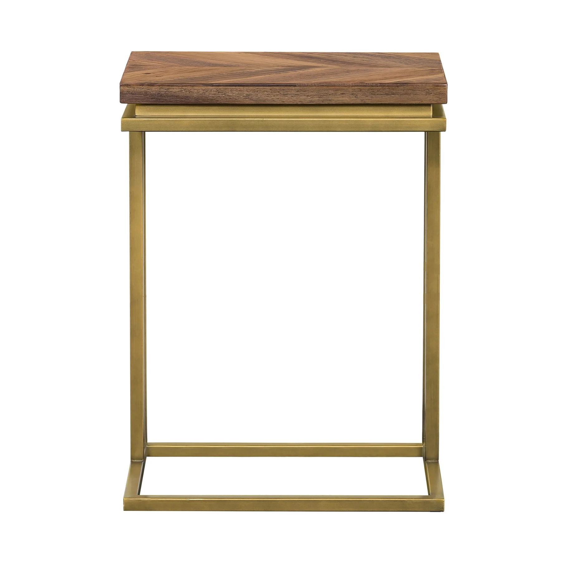 Faye Rustic Brown Wood C-Shape End table with Antique Brass Base - Image 2