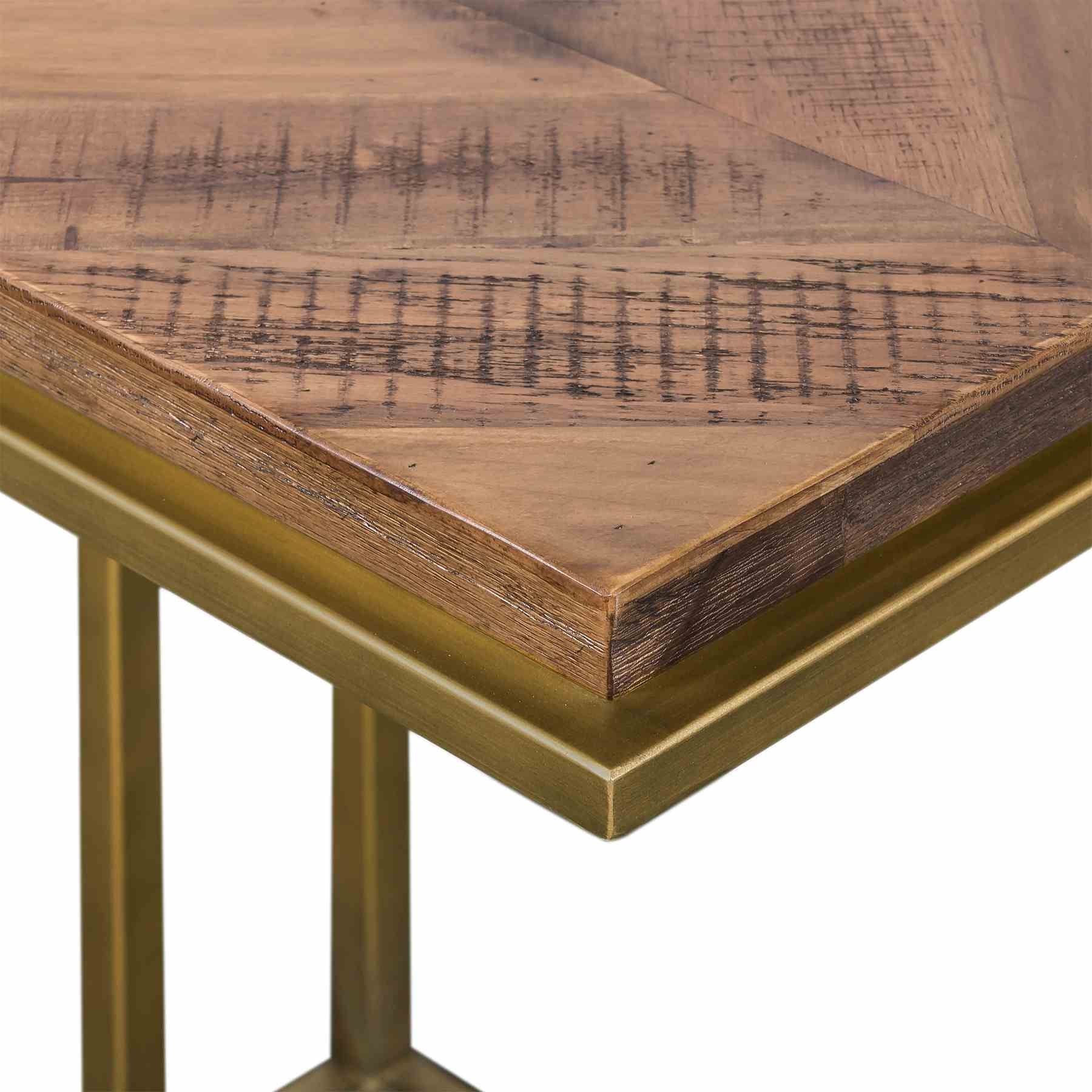 Faye Rustic Brown Wood C-Shape End table with Antique Brass Base - Image 4