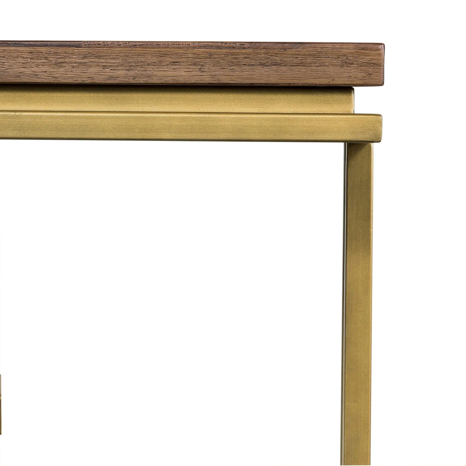 Faye Rustic Brown Wood C-Shape End table with Antique Brass Base - Image 7