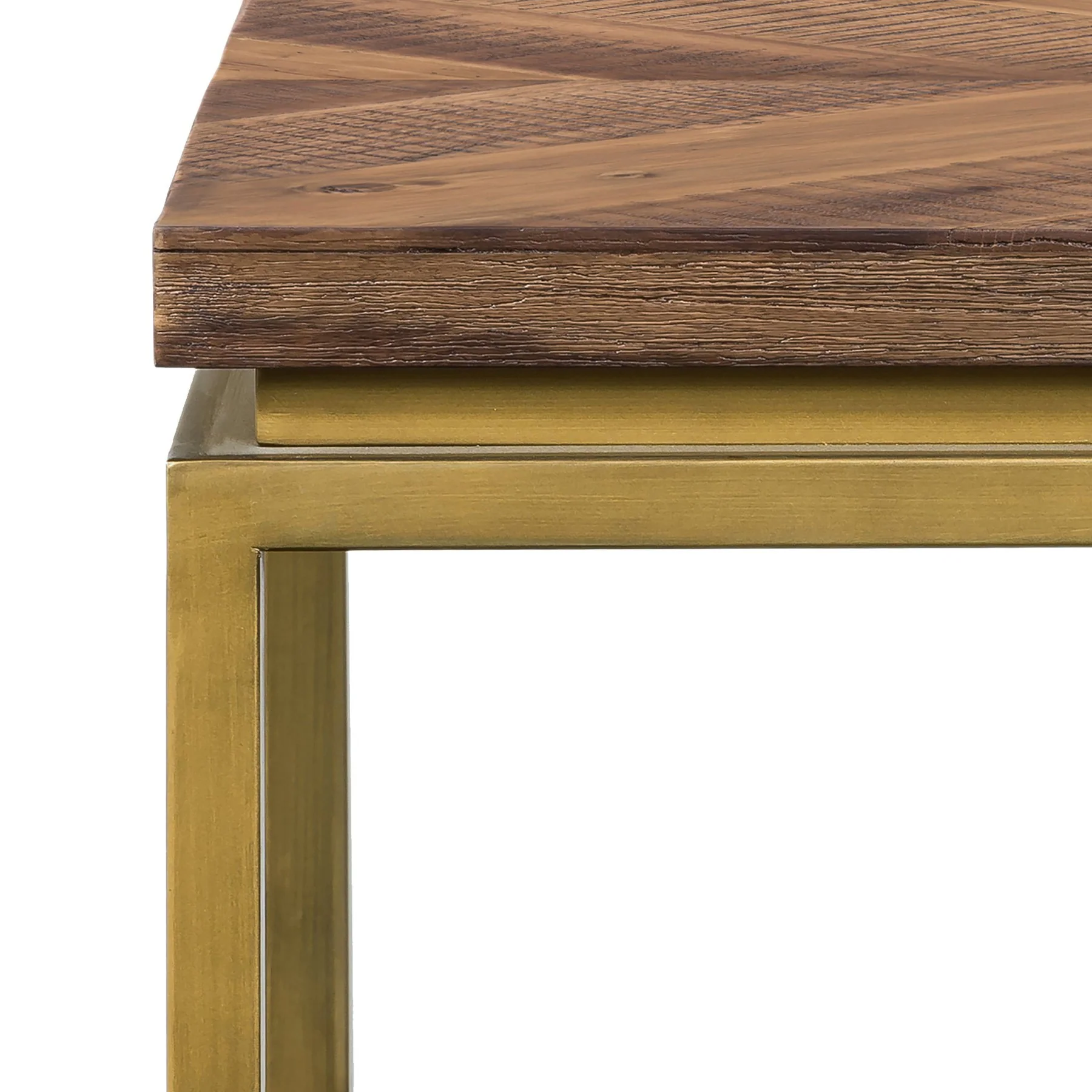 Faye Rustic Brown Wood Side table with Shelf and Antique Brass Base - Image 6