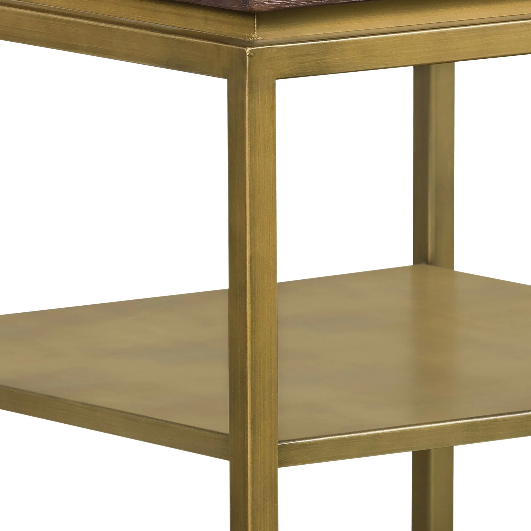 Faye Rustic Brown Wood Side table with Shelf and Antique Brass Base - Image 7