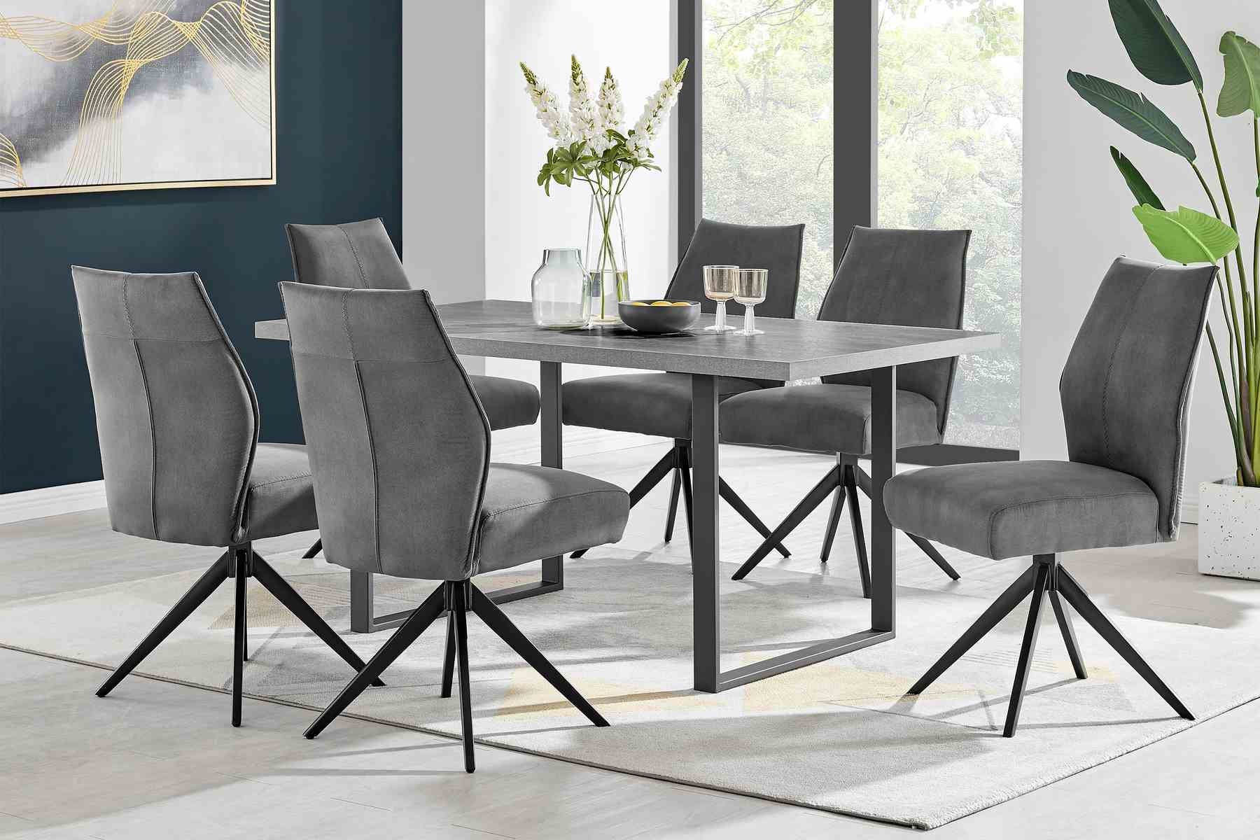 Fenton and Monarch 7 Piece Modern Rectangular Dining Set in Gray Melamine Wood and Charcoal Fabric - Image 8