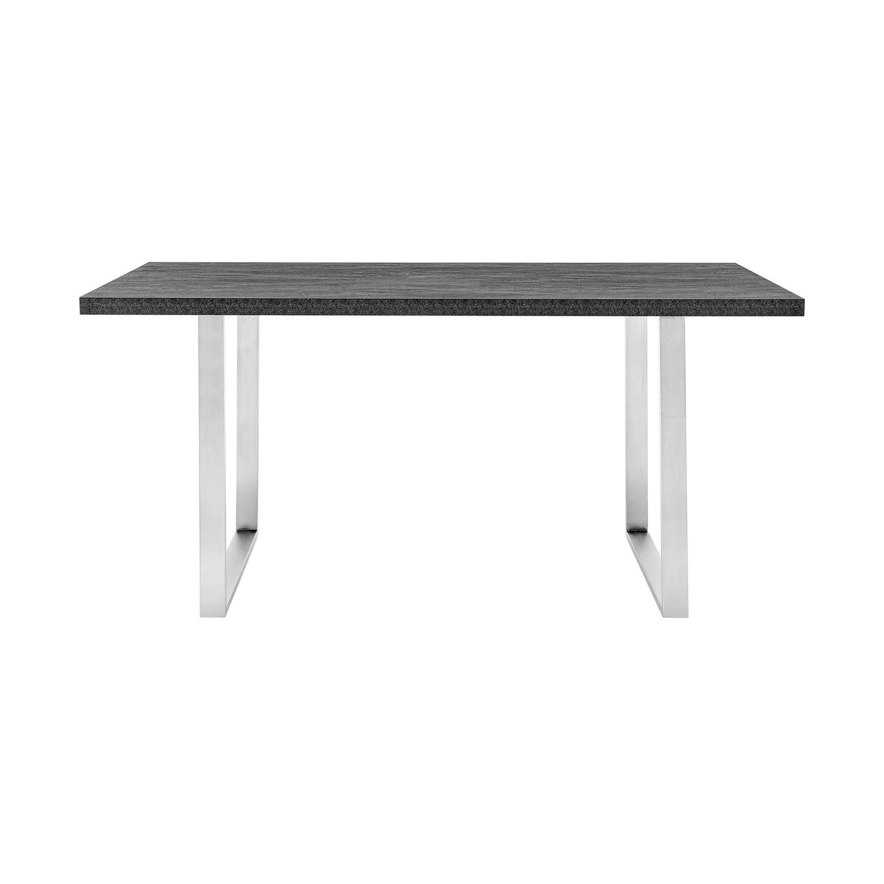 Fenton and Pacific 7 Piece Modern Rectangular Dining Set with Metal Base in Black Melamine Wood and Gray Fabric - Image 4