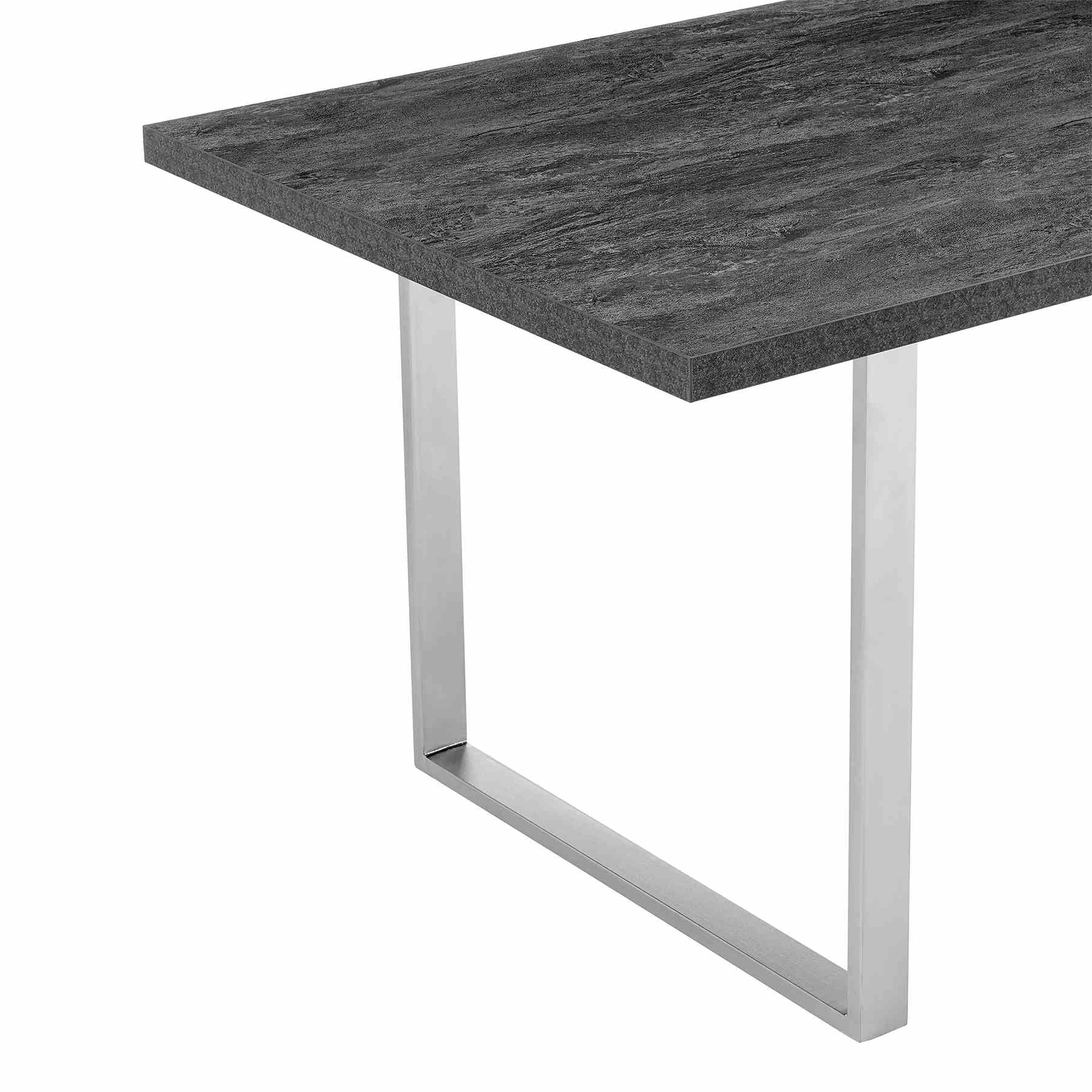 Fenton and Pacific 7 Piece Modern Rectangular Dining Set with Metal Base in Black Melamine Wood and Gray Fabric - Image 7