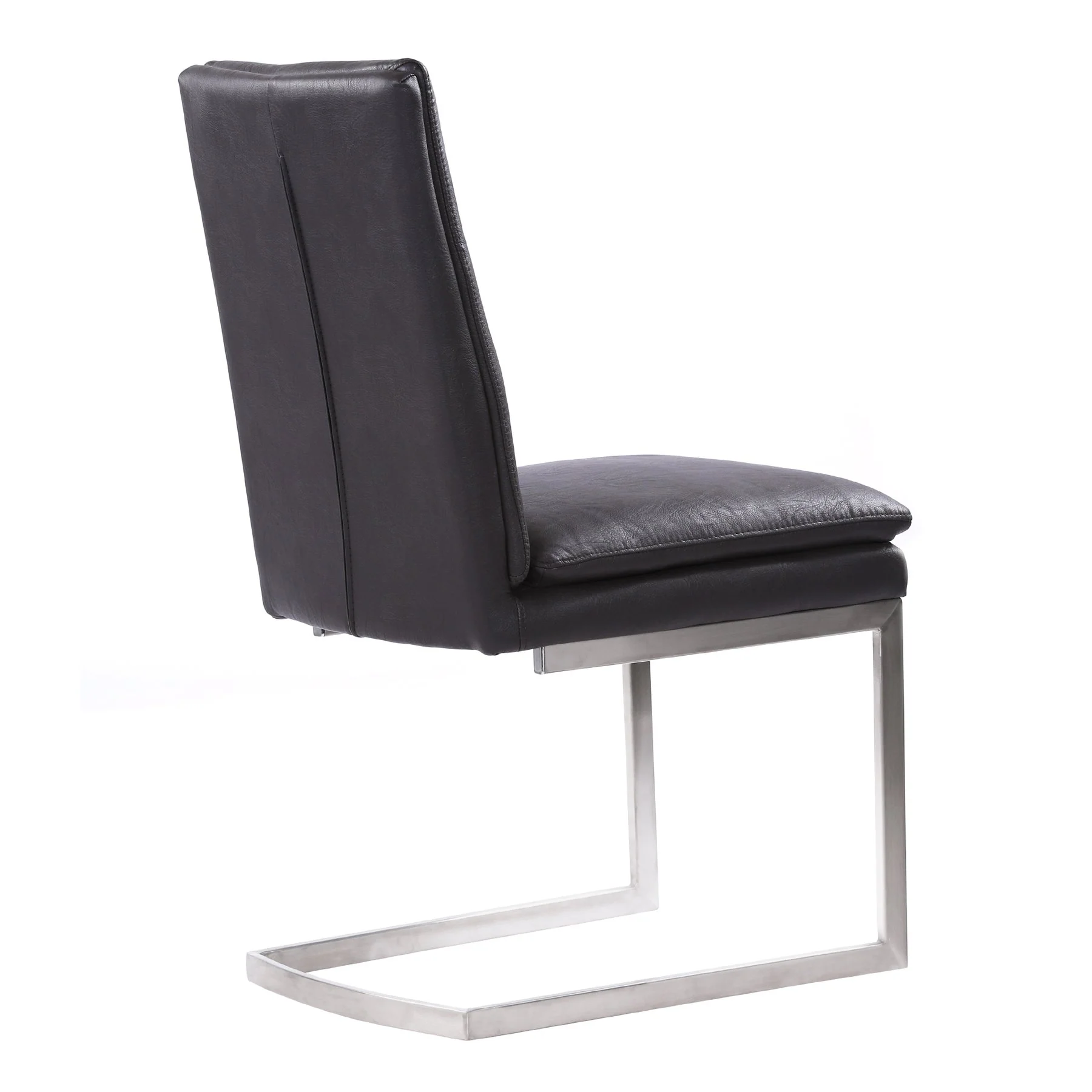Fenton Contemporary Dining Chair in Brushed Stainless Steel Finish with Gray Faux Leather - Set of 2 - Image 2