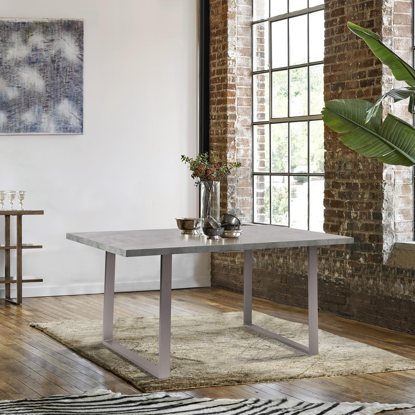 Fenton Dining Table with Cement Gray Laminate Top and Brushed Stainless Steel Base - Image 6