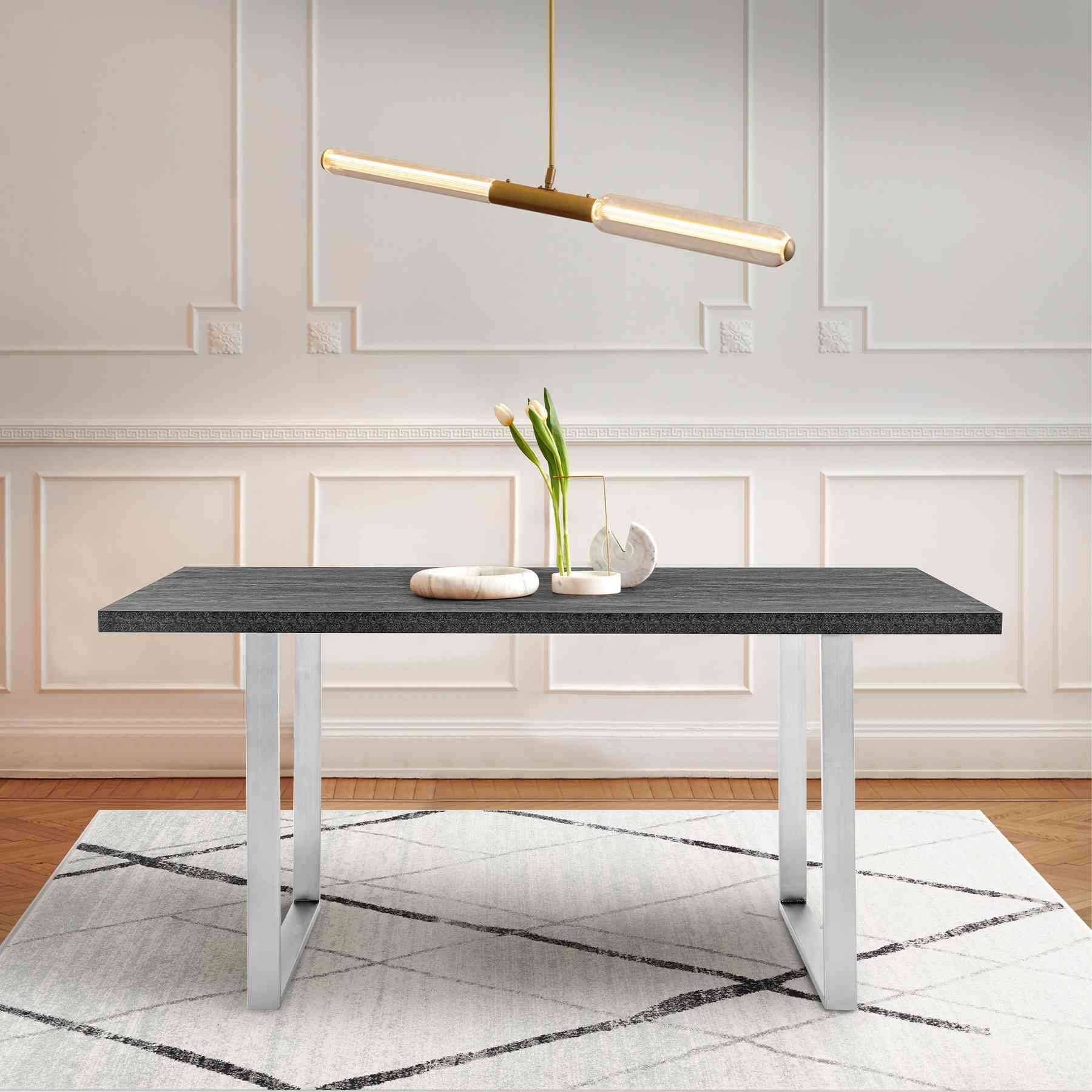 Fenton Dining Table with Charcoal Top and Brushed Stainless Steel Base - Image 5