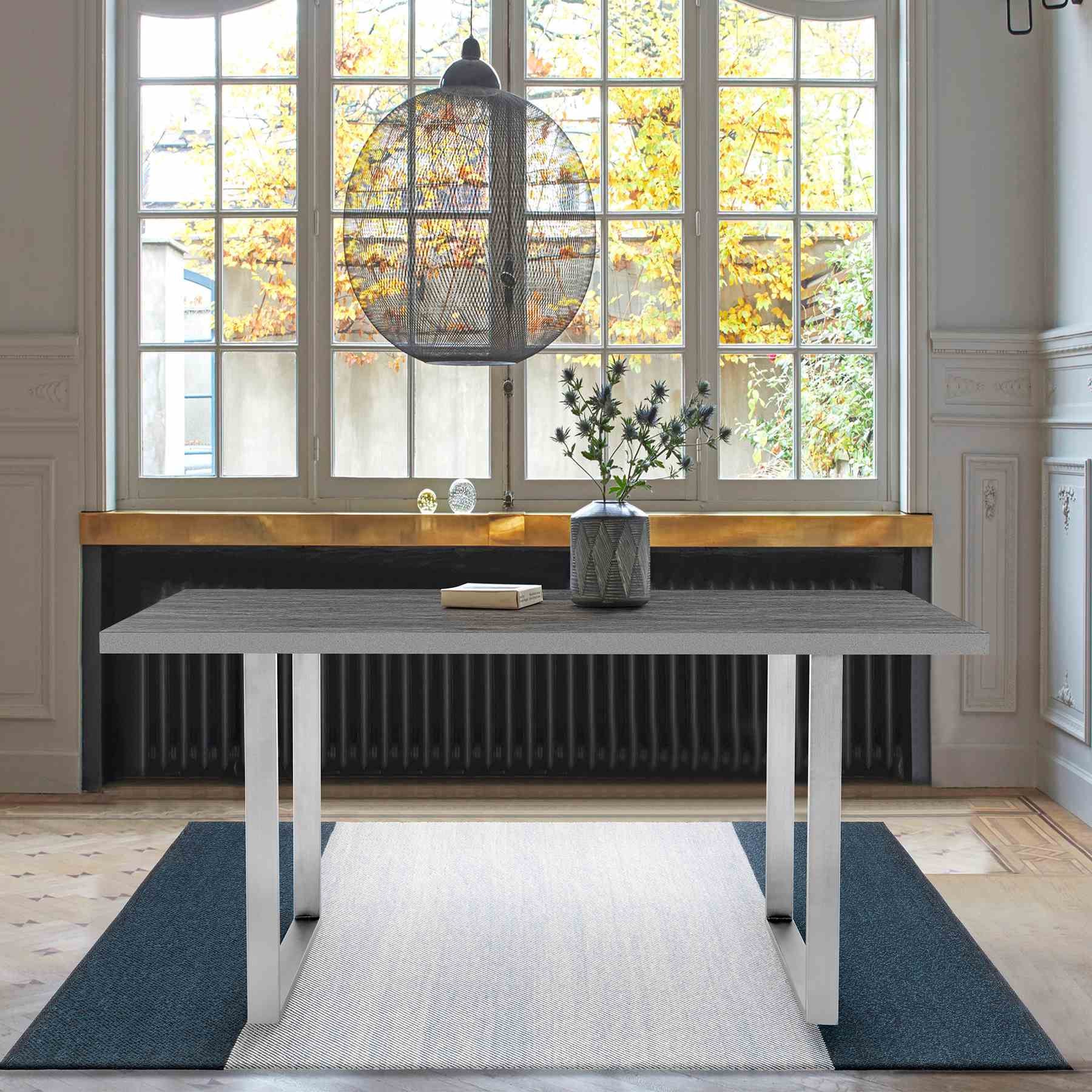 Fenton Dining Table with Gray Top and Brushed Stainless Steel Base - Image 5