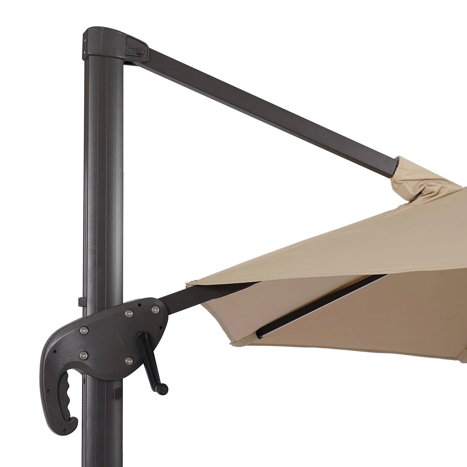 Fera 10' Round Umbrella, LED Bulb, Tan + Base - Image 6