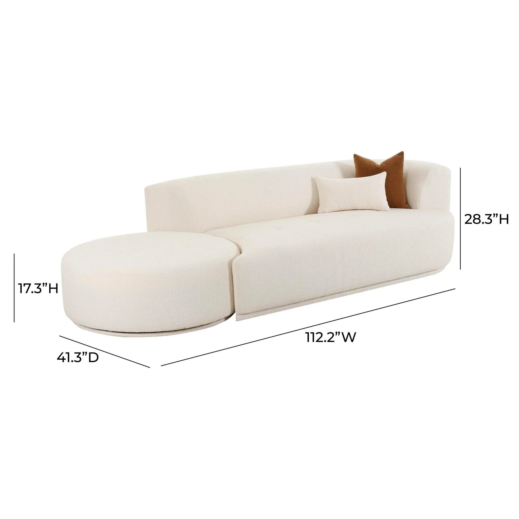 Fickle Cream Boucle 2-Piece Chaise Modular RAF Sofa - Image 7