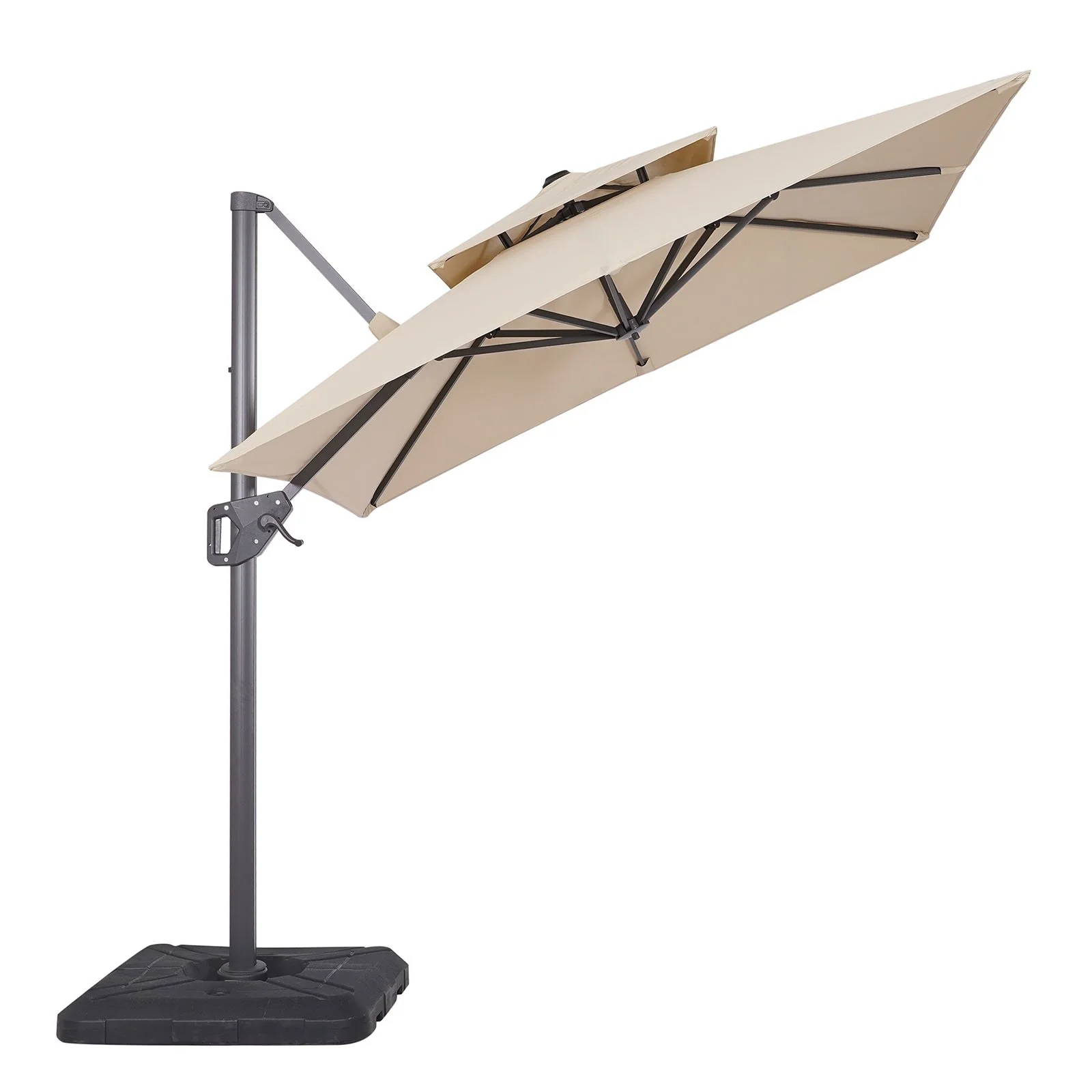 Fida 8' Square Umbrella, Double Top, Tan + Base - Image 2