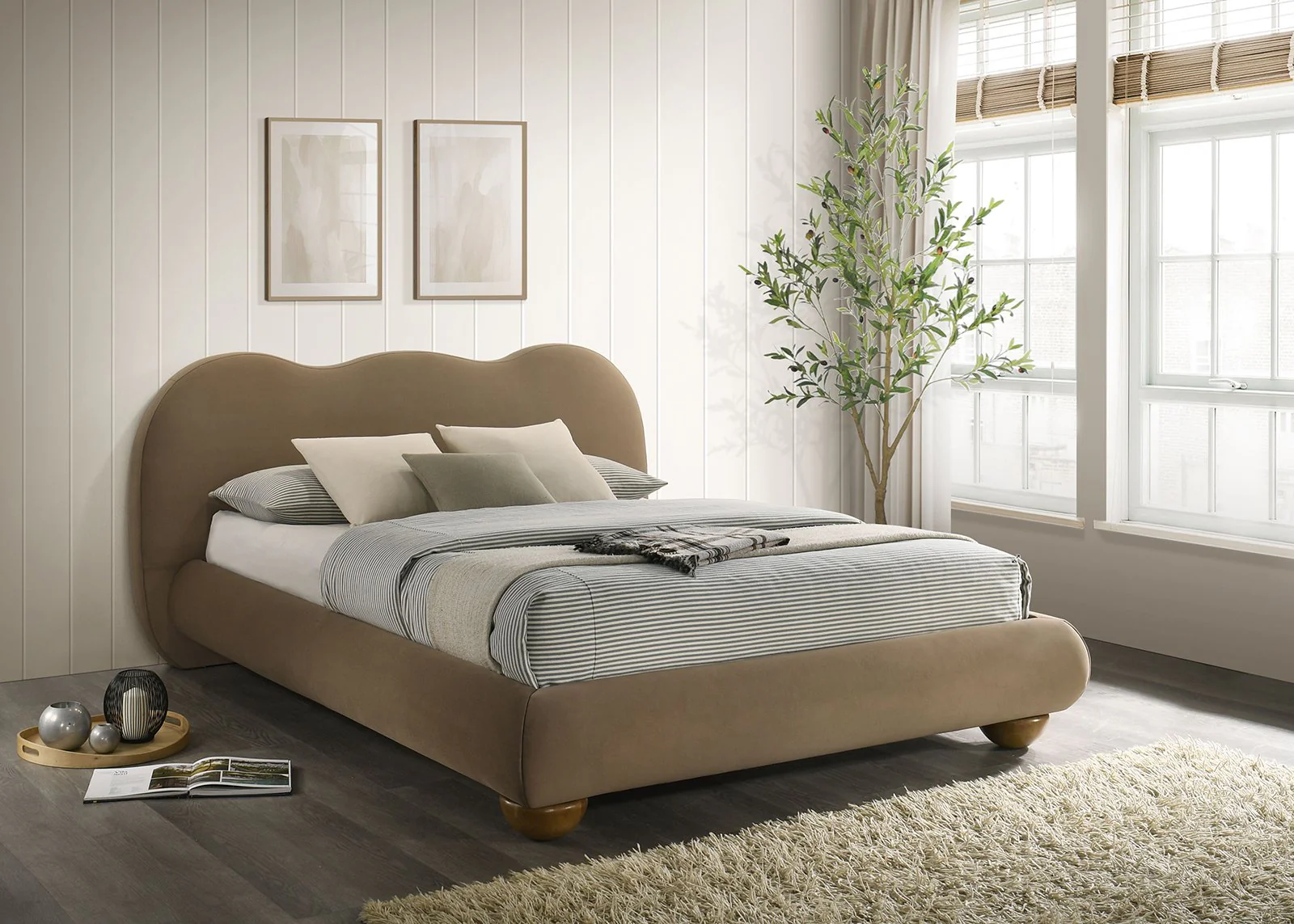 Finamore E.King Bed, Brown Velvet - Image 2