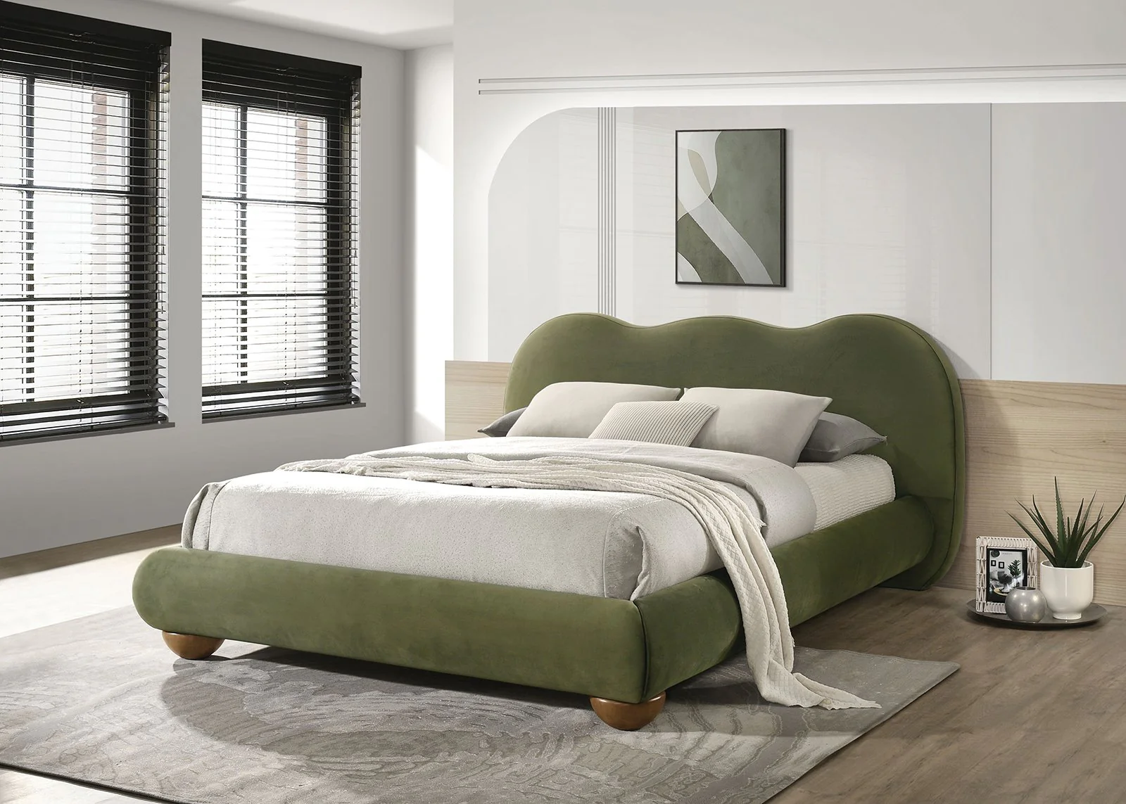 Finamore E.King Bed, Olive Green Velvet - Image 2