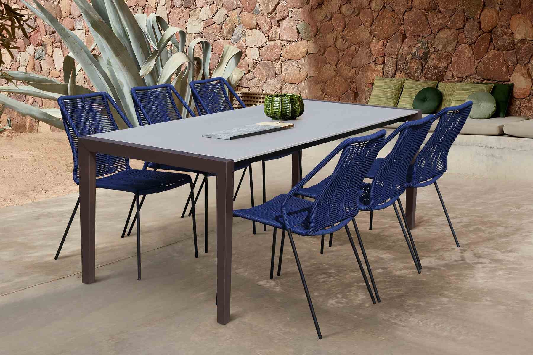 Fineline and Clip Indoor Outdoor 7 Piece Dining Set in Dark Eucalyptus Wood with Superstone and Blue Rope - Image 9