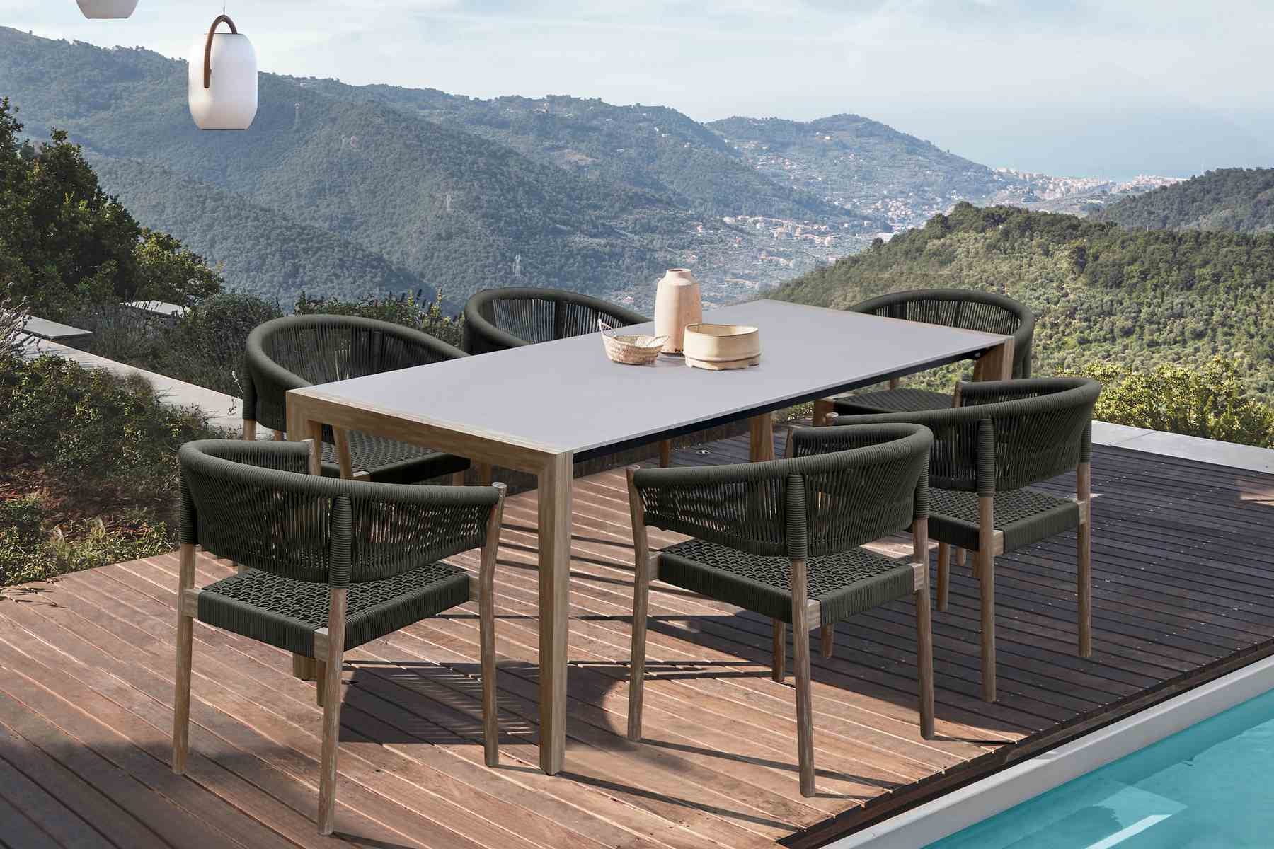 Fineline and Doris Indoor Outdoor 7 Piece Dining Set in Light Eucalyptus Wood with Superstone and Charcoal Rope - Image 9