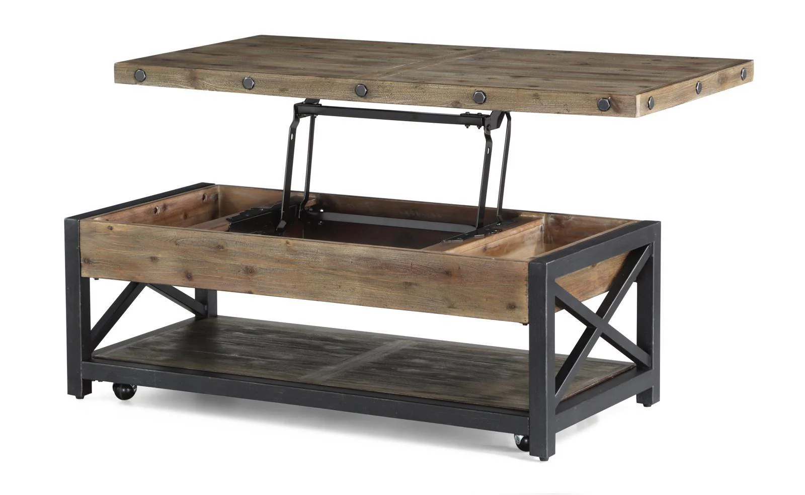 Flexsteel Carpenter Rectangular Lift-Top Cocktail Table with Casters in Rustic Gray - Image 4