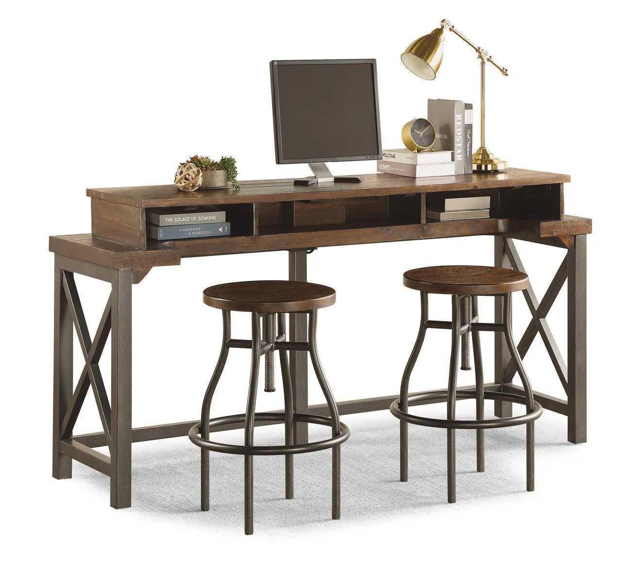 Flexsteel Carpenter Stool in Rustic Brown - Image 3