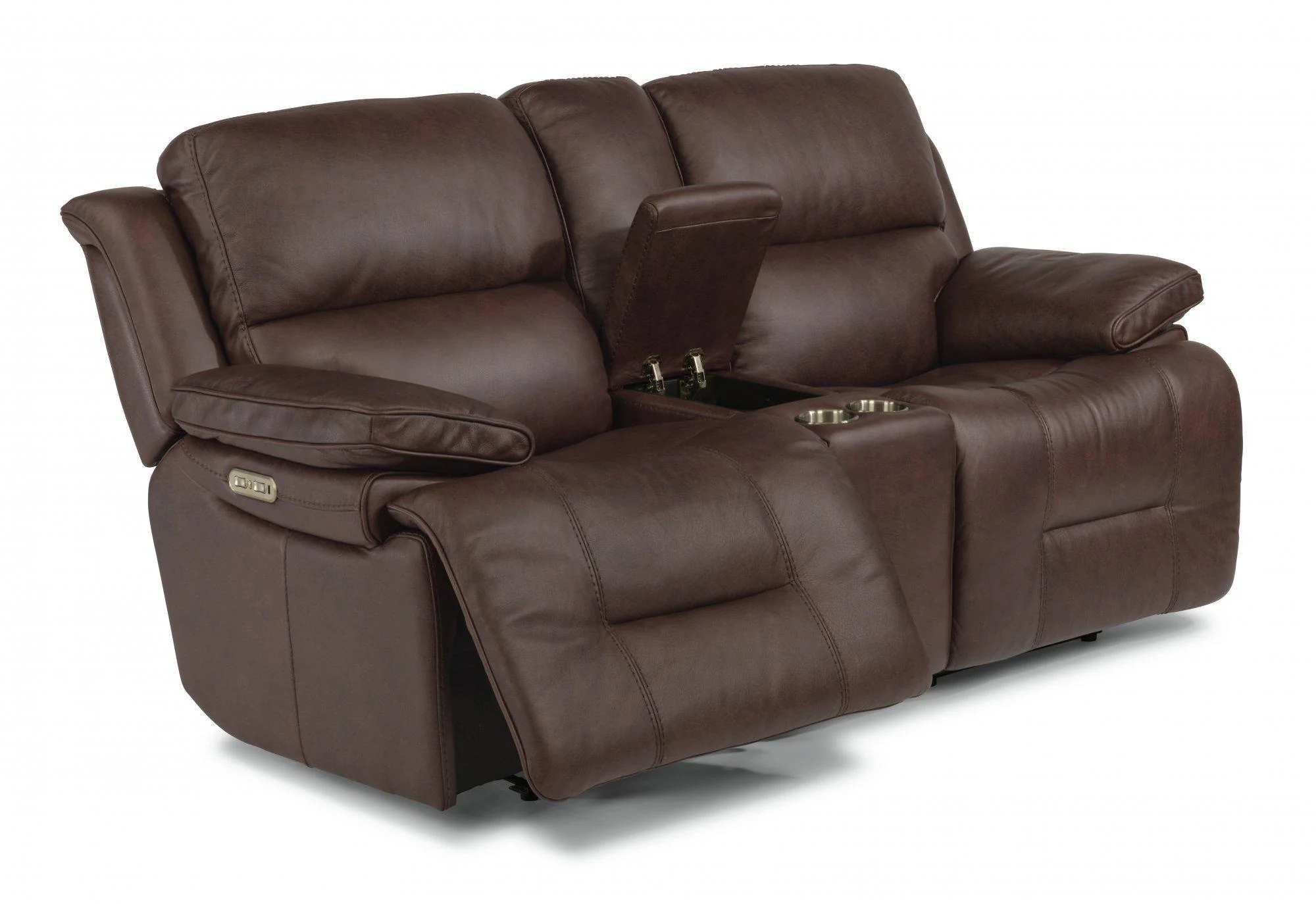 Flexsteel Latitudes Apollo Leather Power Reclining Loveseat w/Console and Power Headrests in Brown - Image 3