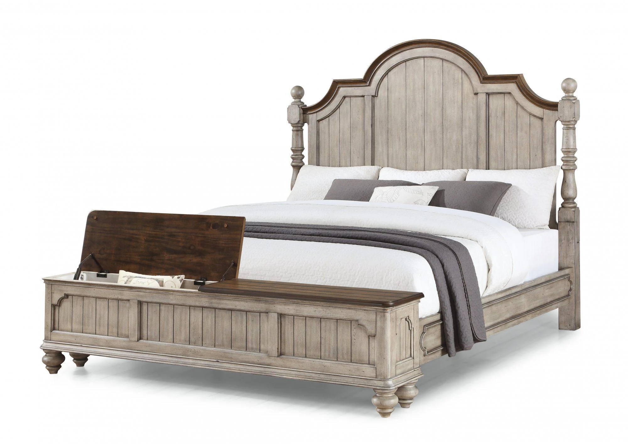 Flexsteel Wynwood Plymouth King Poster Storage Bed in Whitewash Wood - Image 2