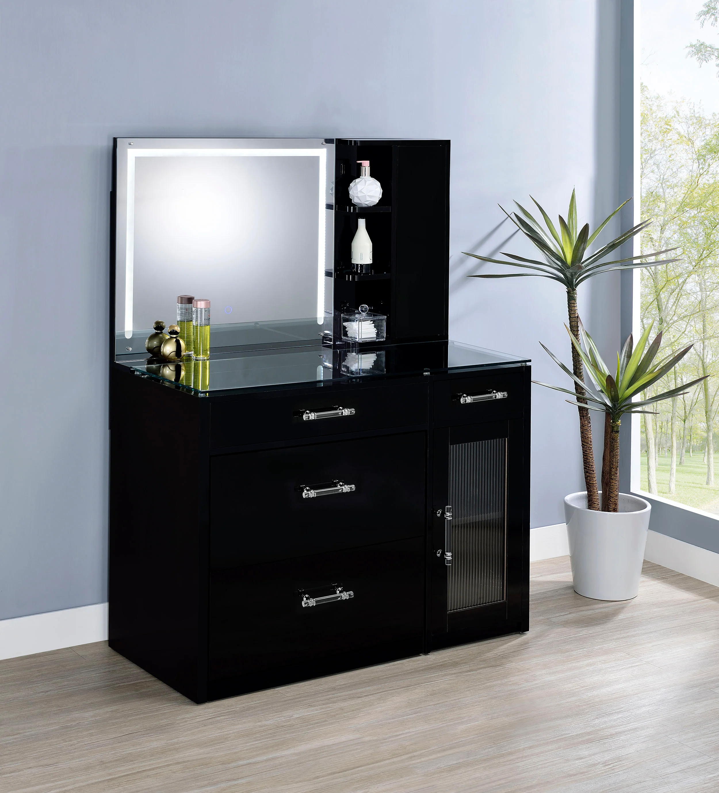 Flora Makeup Vanity Table with LED Mirror and Stool - Image 20