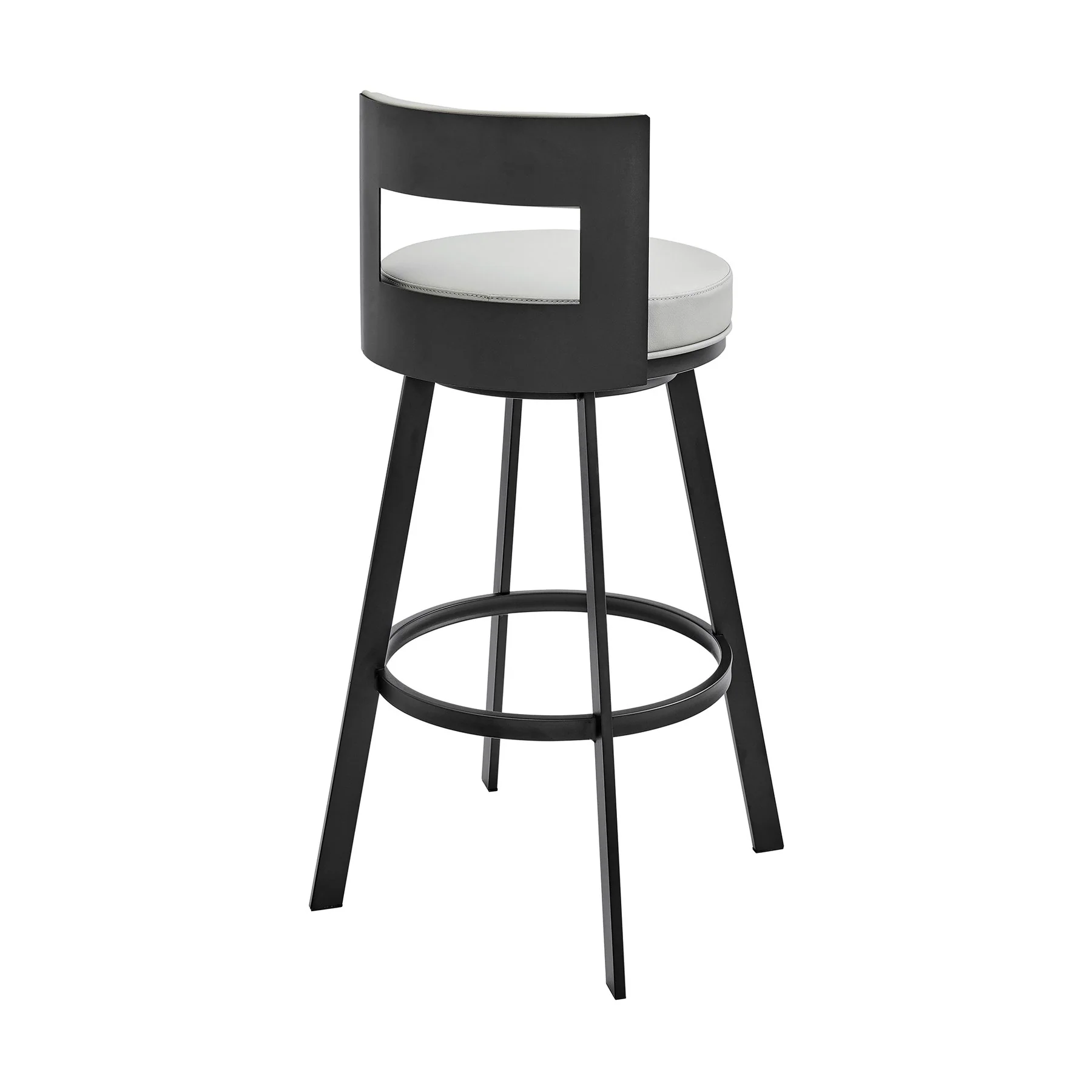 Flynn 26" Swivel Counter Stool in Black Metal with Light Gray Faux Leather - Image 4