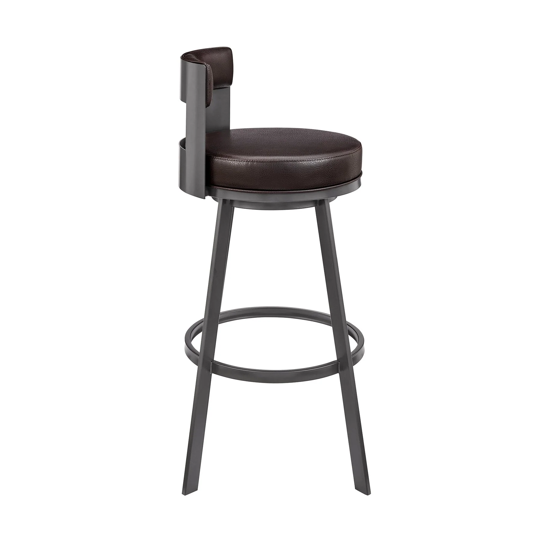 Flynn 26" Swivel Counter Stool in Brown Metal with Brown Faux Leather - Image 3