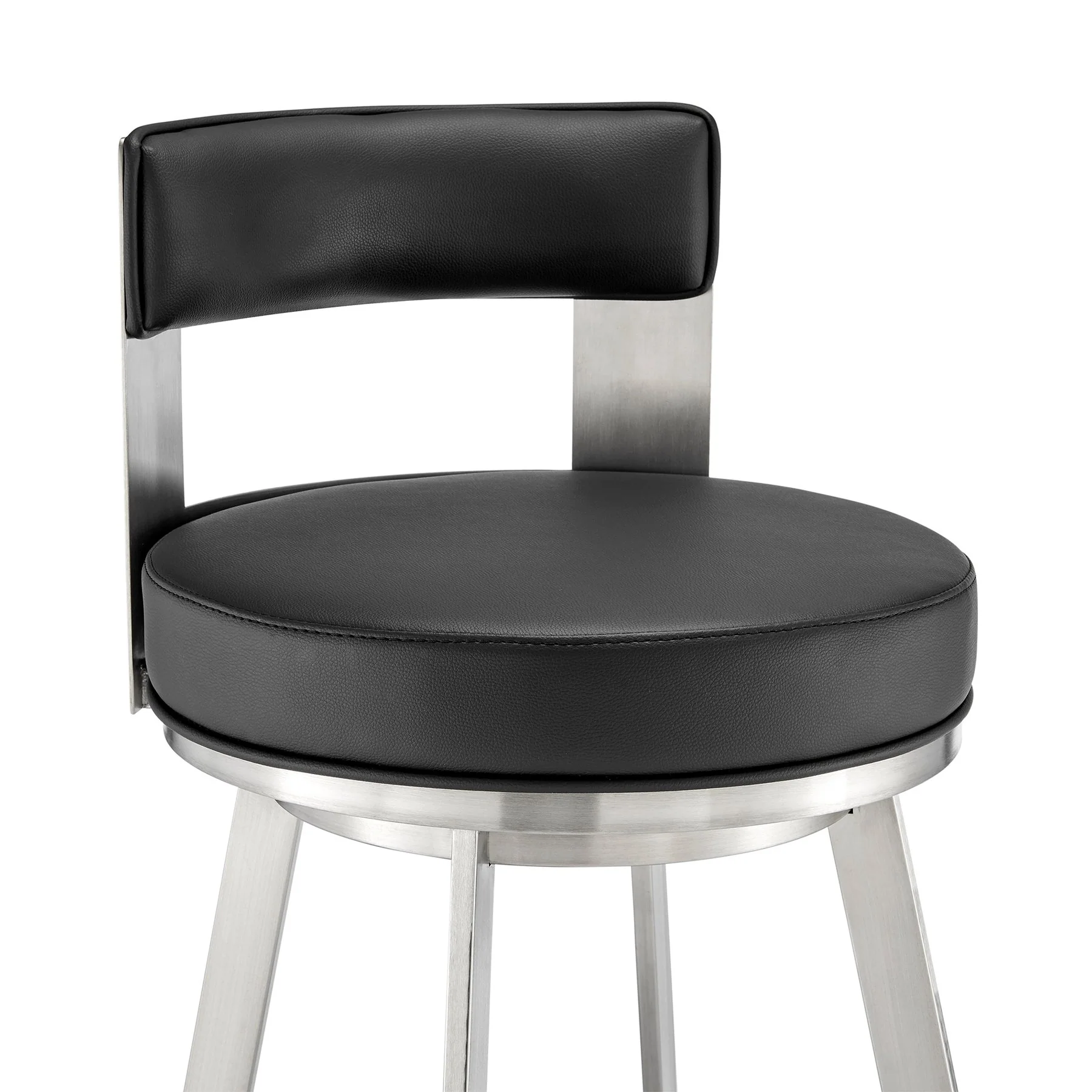 Flynn 26" Swivel Counter Stool in Brushed Stainless Steel with Black Faux Leather - Image 6