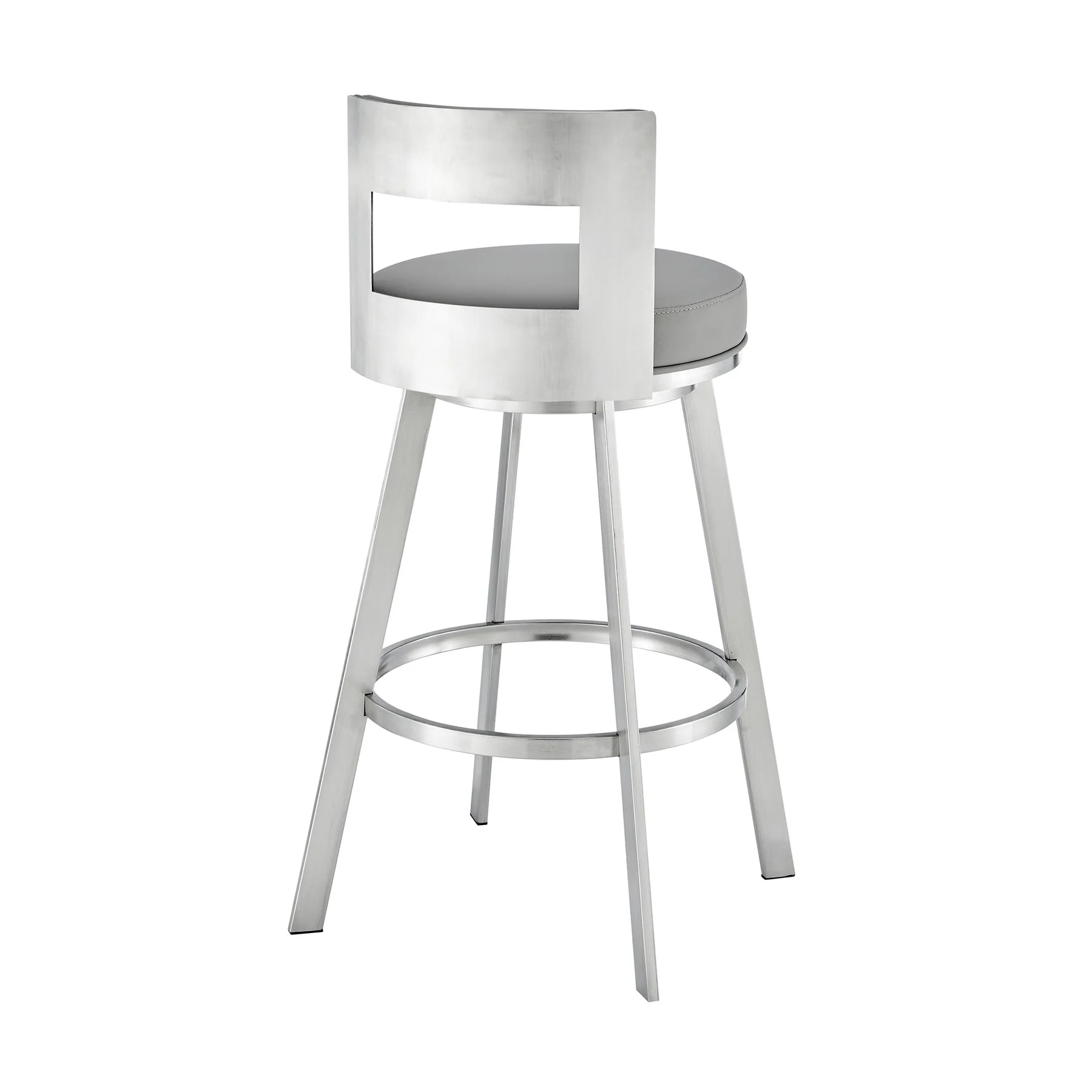 Flynn 26" Swivel Counter Stool in Brushed Stainless Steel with Light Gray Faux Leather - Image 4