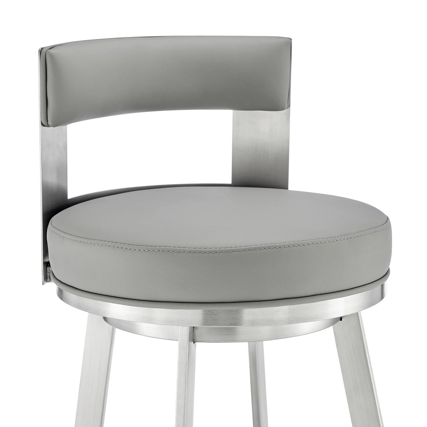 Flynn 26" Swivel Counter Stool in Brushed Stainless Steel with Light Gray Faux Leather - Image 6