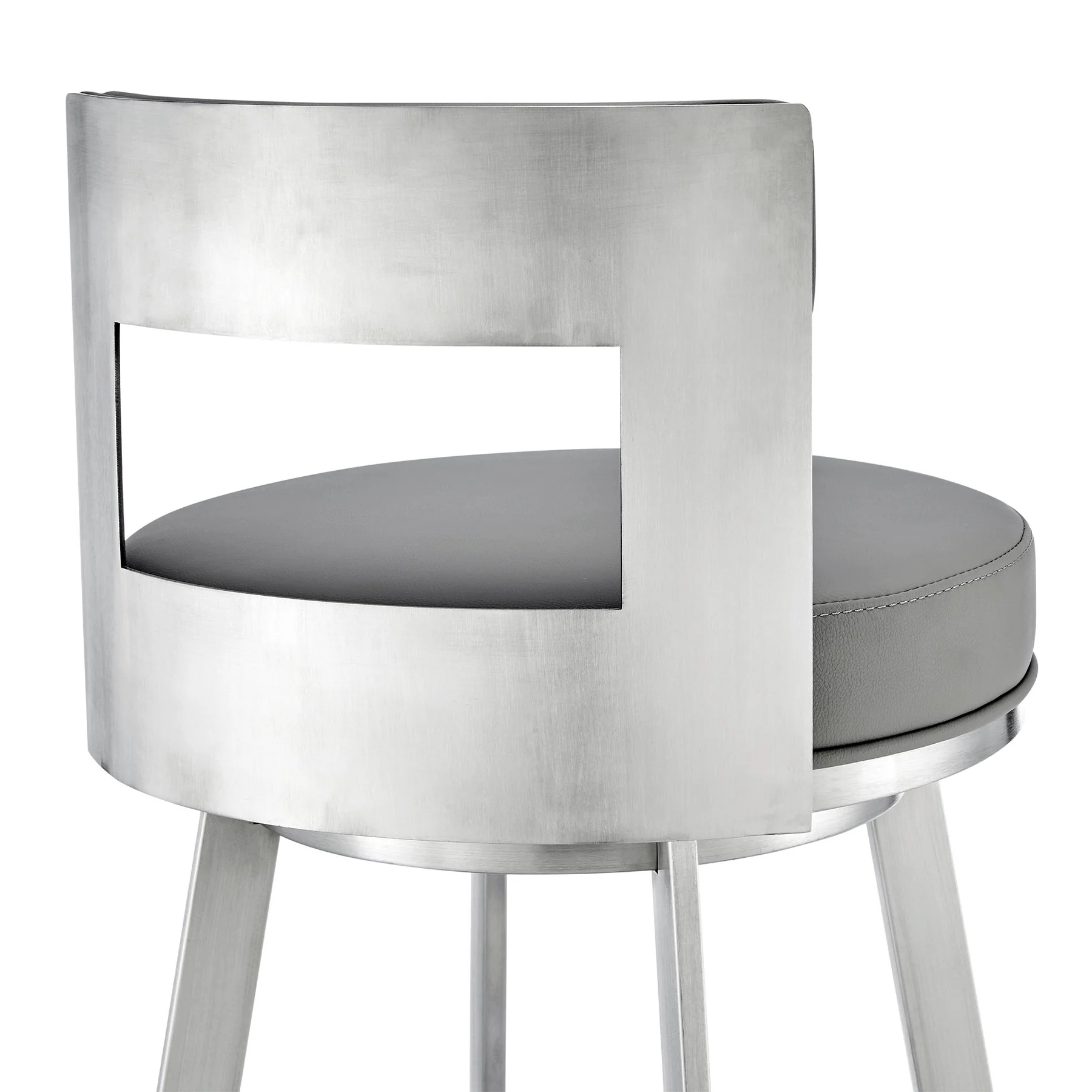 Flynn 26" Swivel Counter Stool in Brushed Stainless Steel with Light Gray Faux Leather - Image 7