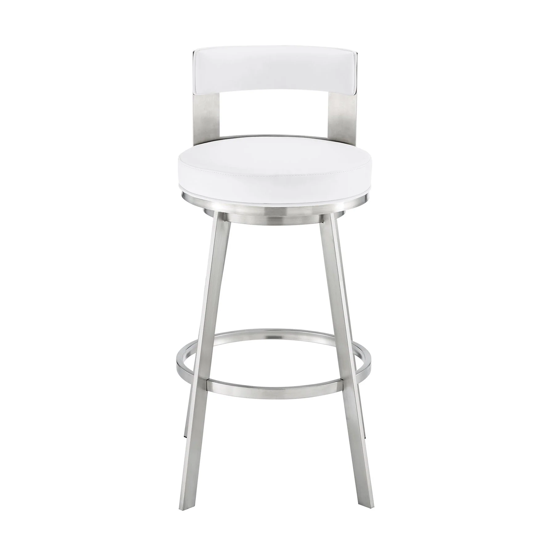 Flynn 26" Swivel Counter Stool in Brushed Stainless Steel with White Faux Leather - Image 2