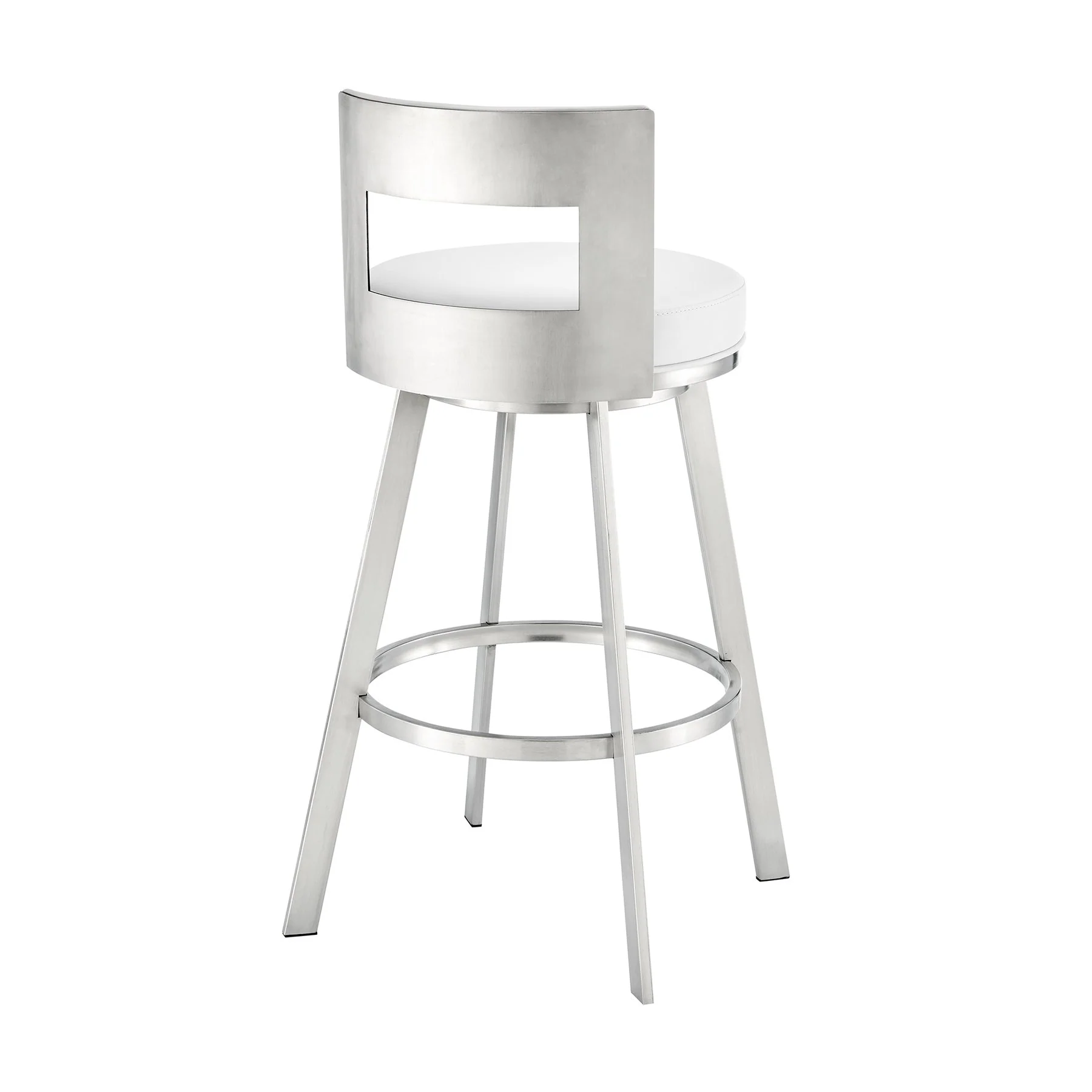 Flynn 26" Swivel Counter Stool in Brushed Stainless Steel with White Faux Leather - Image 4