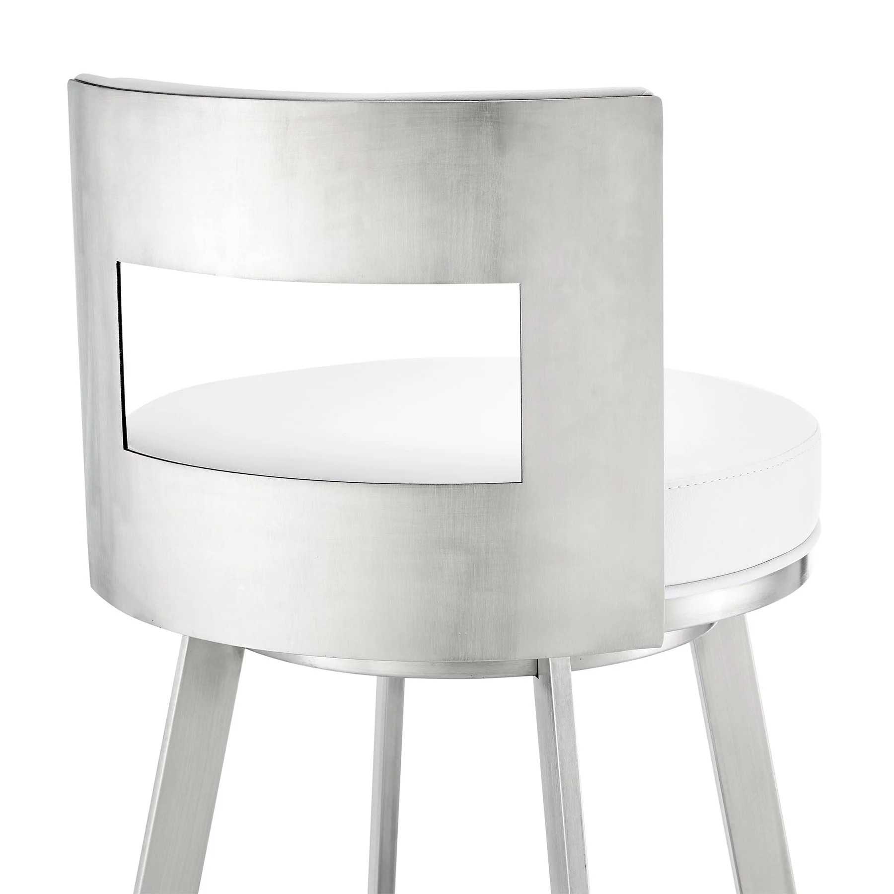 Flynn 26" Swivel Counter Stool in Brushed Stainless Steel with White Faux Leather - Image 7