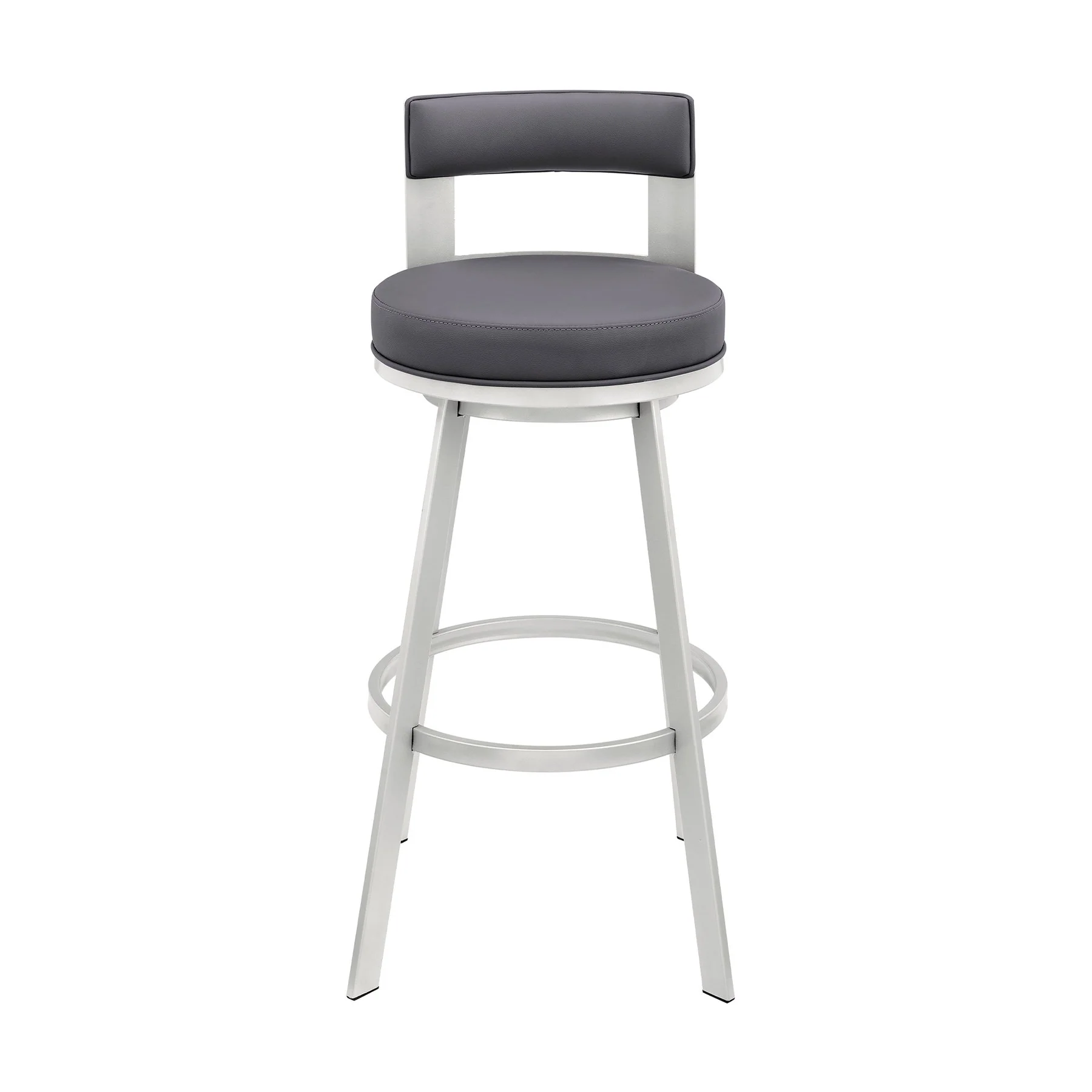 Flynn 26" Swivel Counter Stool in Silver Metal with Gray Faux Leather - Image 2