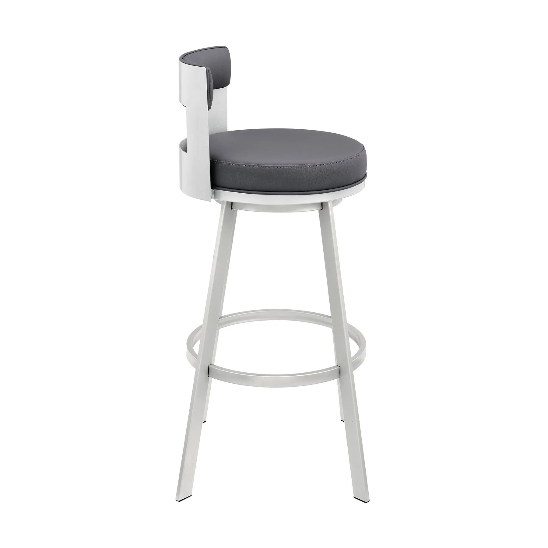 Flynn 26" Swivel Counter Stool in Silver Metal with Gray Faux Leather - Image 3