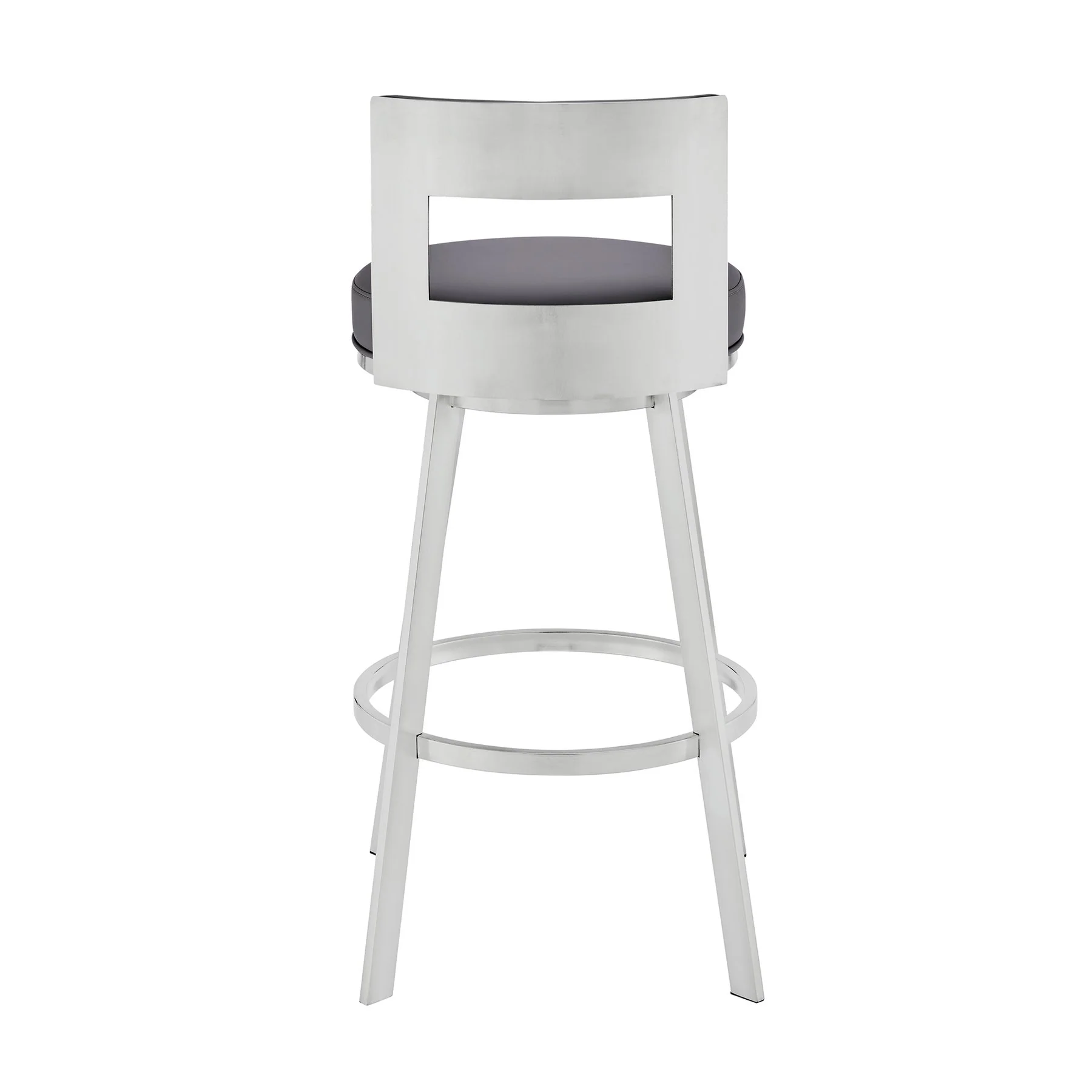 Flynn 26" Swivel Counter Stool in Silver Metal with Gray Faux Leather - Image 5