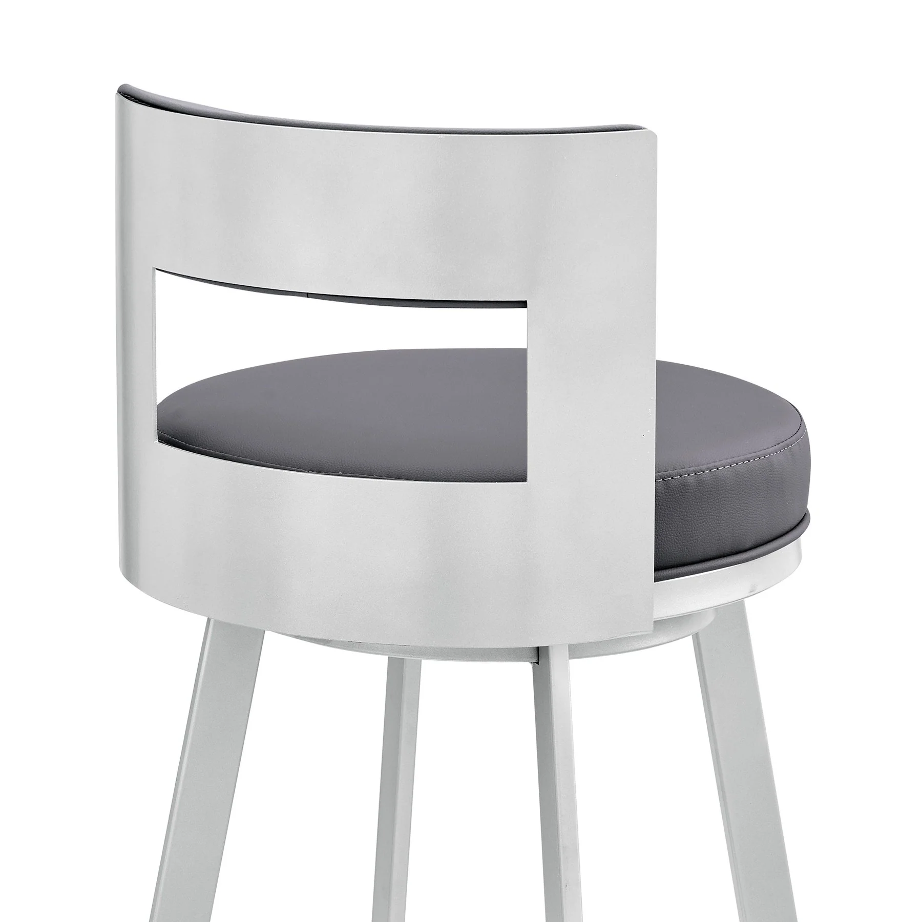 Flynn 26" Swivel Counter Stool in Silver Metal with Gray Faux Leather - Image 7