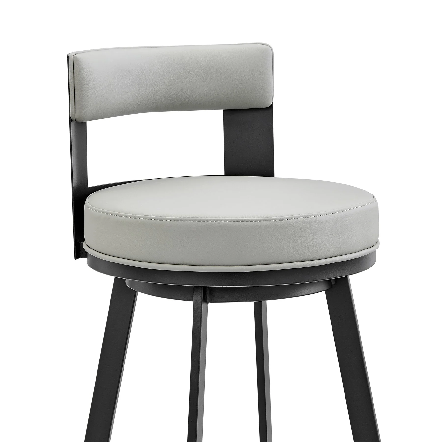Flynn 30" Swivel Bar Stool in Black Metal with Light Gray Faux Leather - Image 6