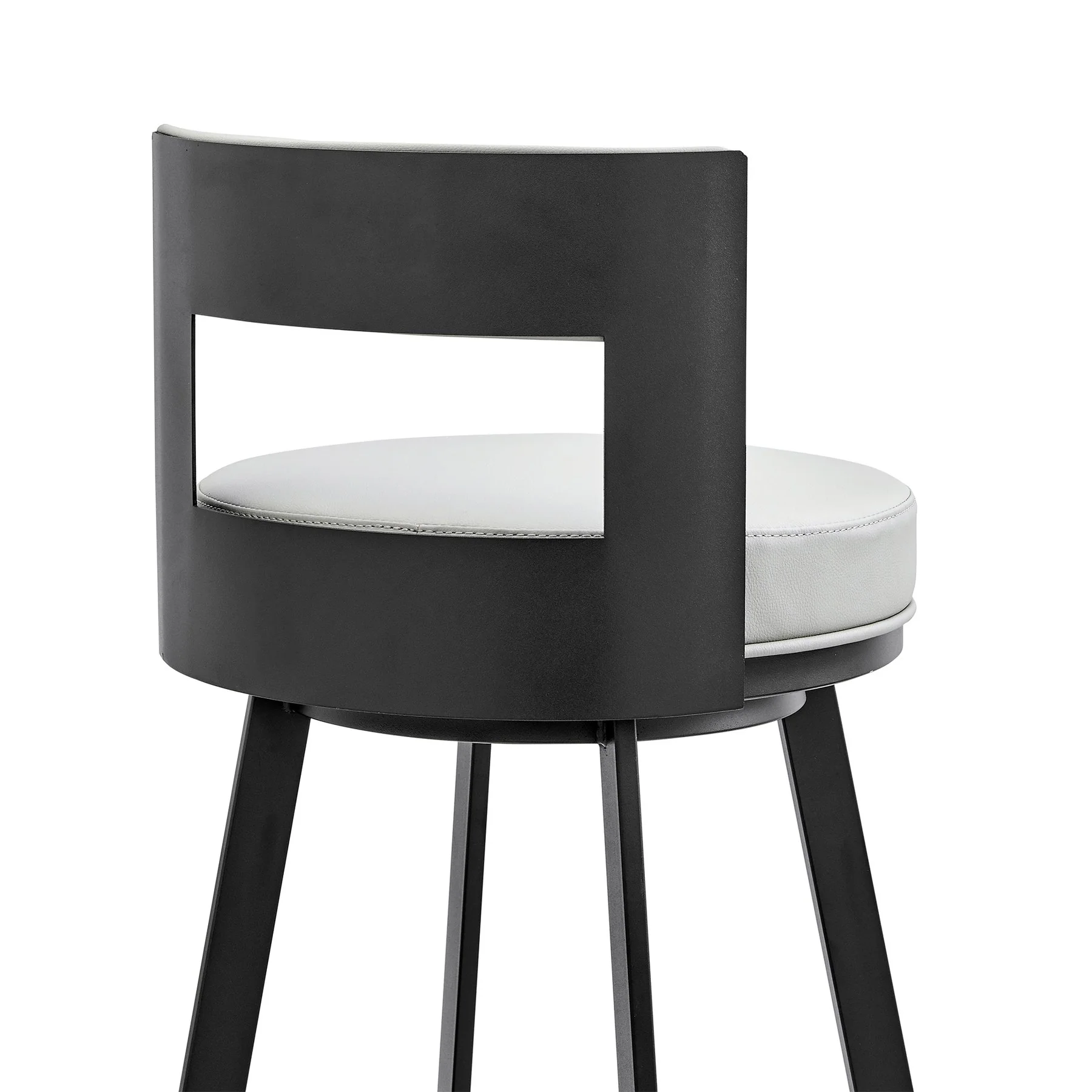 Flynn 30" Swivel Bar Stool in Black Metal with Light Gray Faux Leather - Image 7