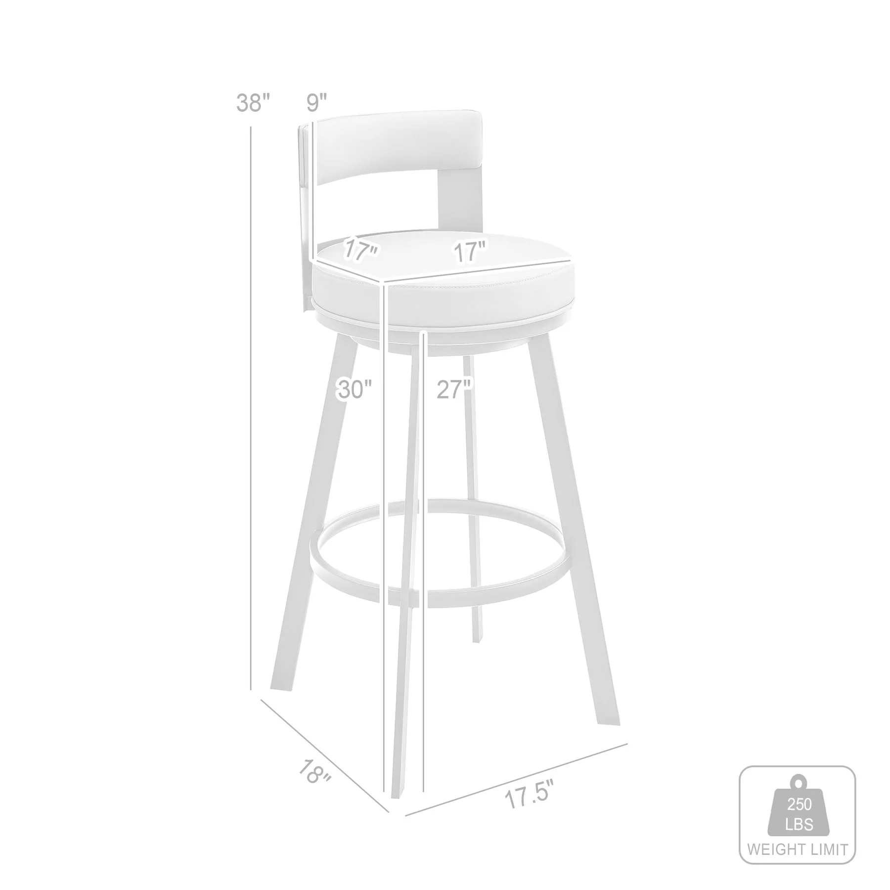 Flynn 30" Swivel Bar Stool in Black Metal with Light Gray Faux Leather - Image 8