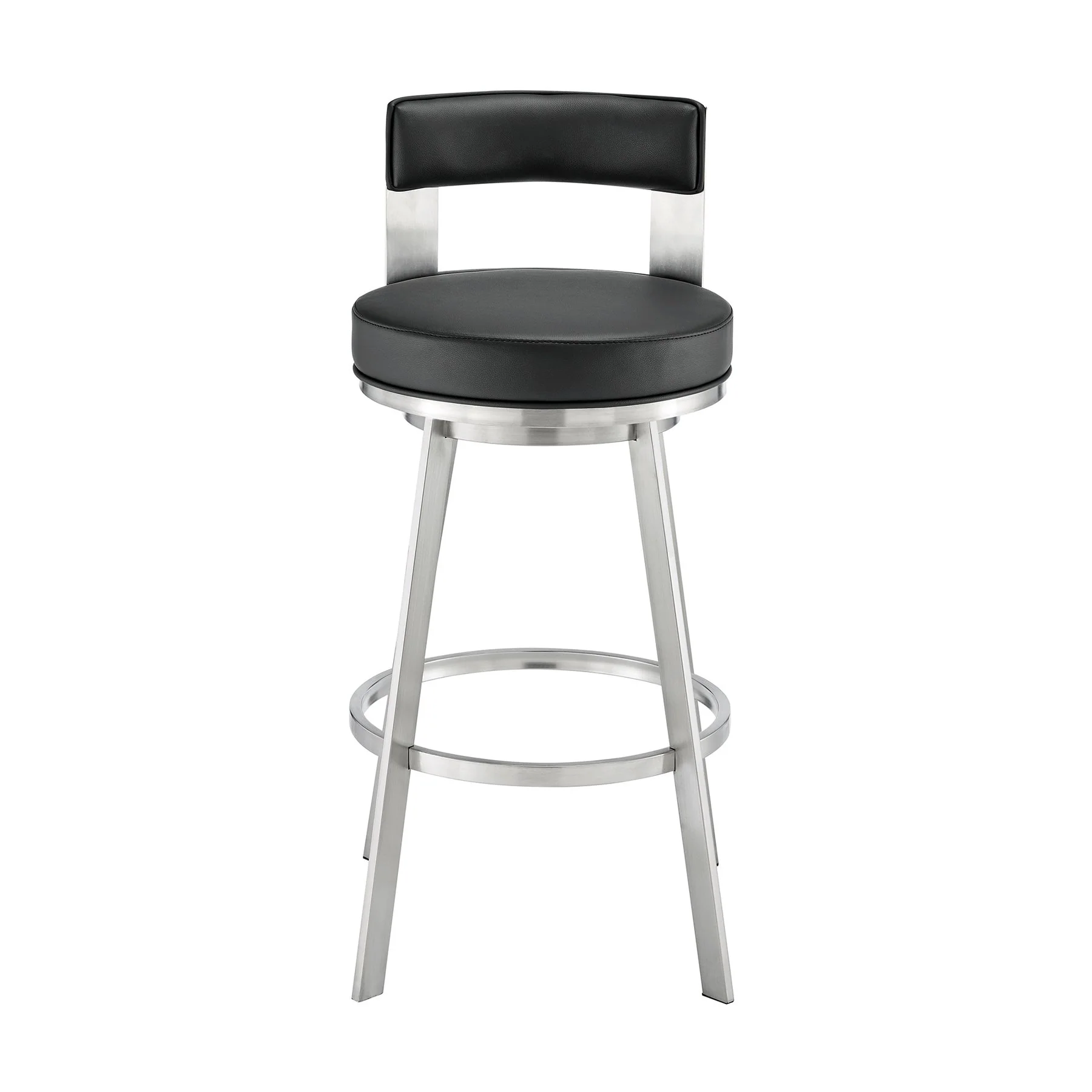 Flynn 30" Swivel Bar Stool in Brushed Stainless Steel with Black Faux Leather - Image 2
