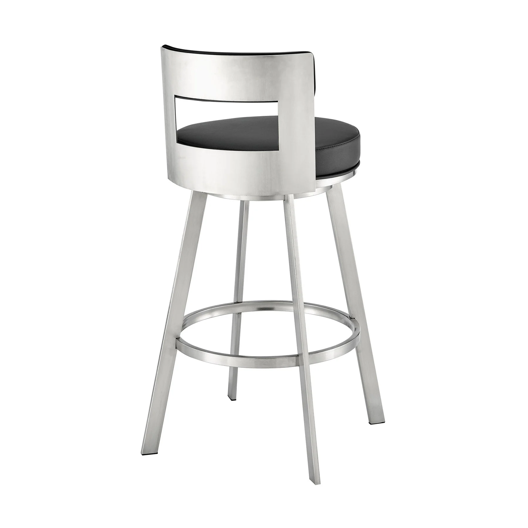 Flynn 30" Swivel Bar Stool in Brushed Stainless Steel with Black Faux Leather - Image 4