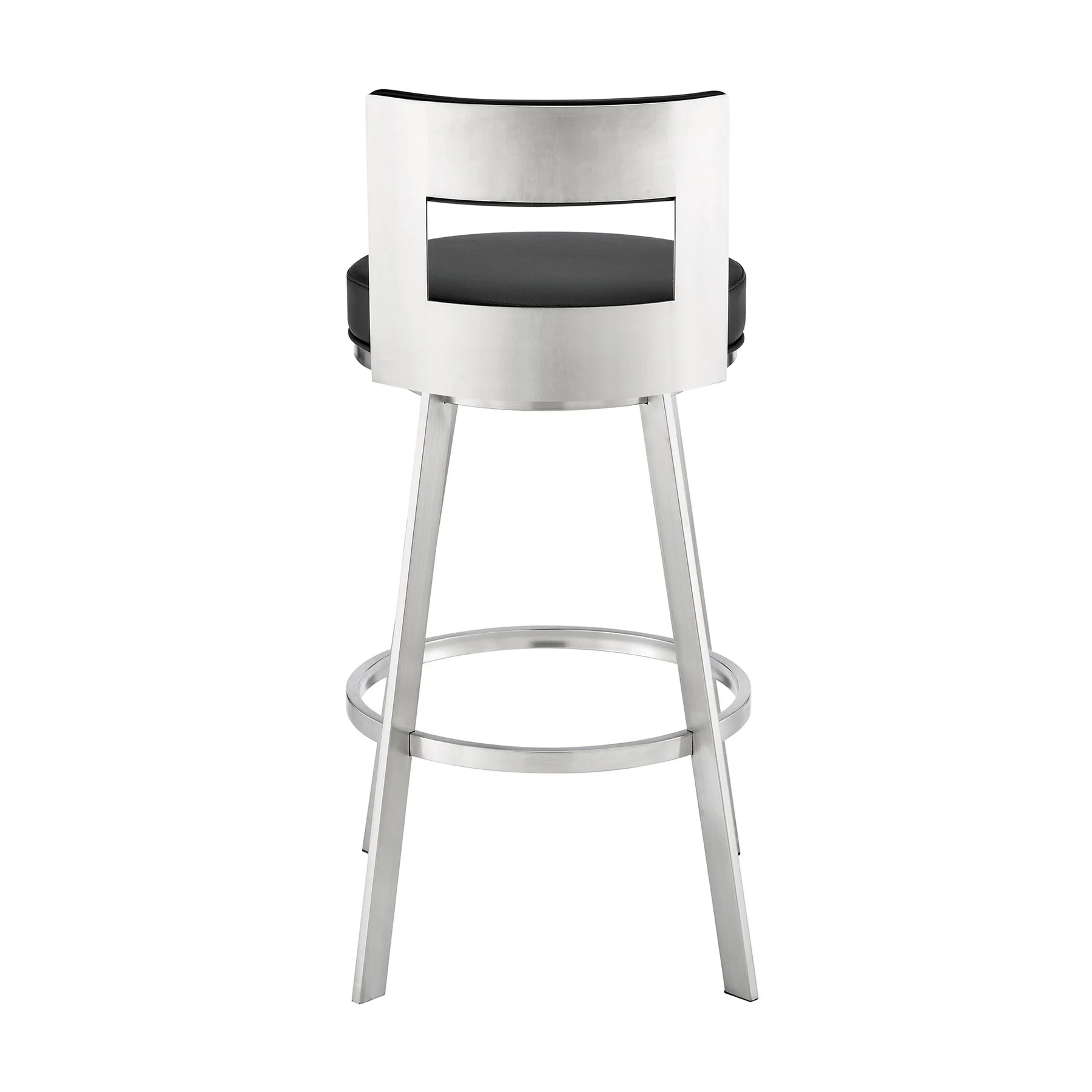 Flynn 30" Swivel Bar Stool in Brushed Stainless Steel with Black Faux Leather - Image 5