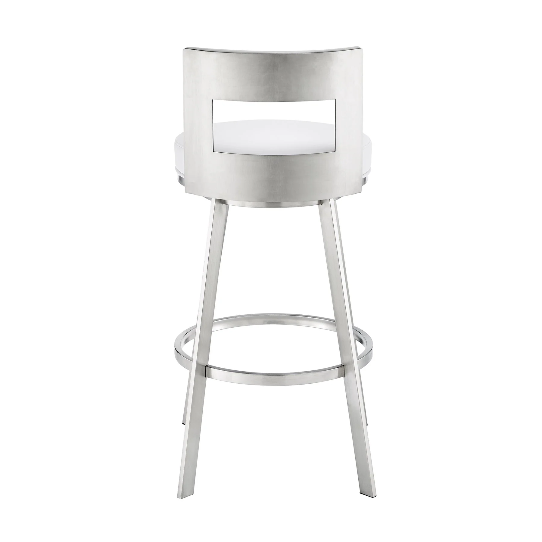 Flynn 30" Swivel Bar Stool in Brushed Stainless Steel with White Faux Leather - Image 5