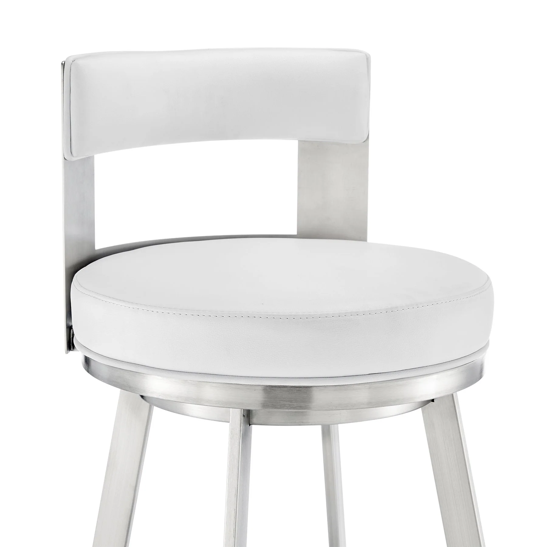 Flynn 30" Swivel Bar Stool in Brushed Stainless Steel with White Faux Leather - Image 6