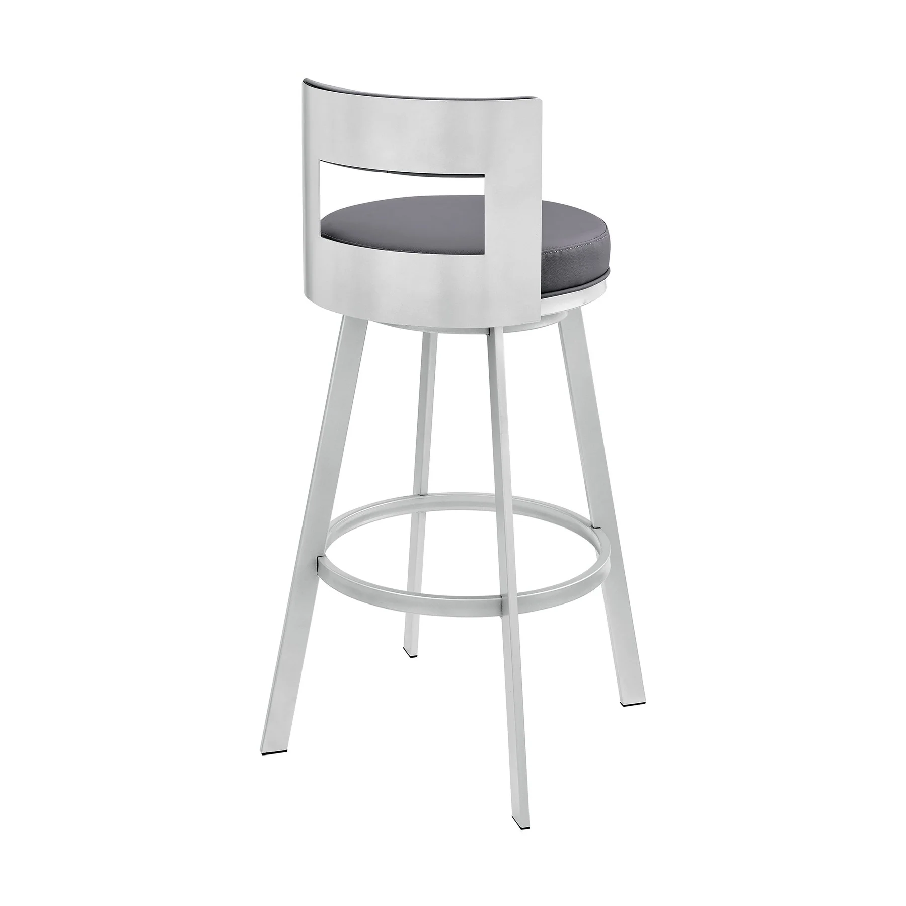 Flynn 30" Swivel Bar Stool in Silver Metal with Gray Faux Leather - Image 4