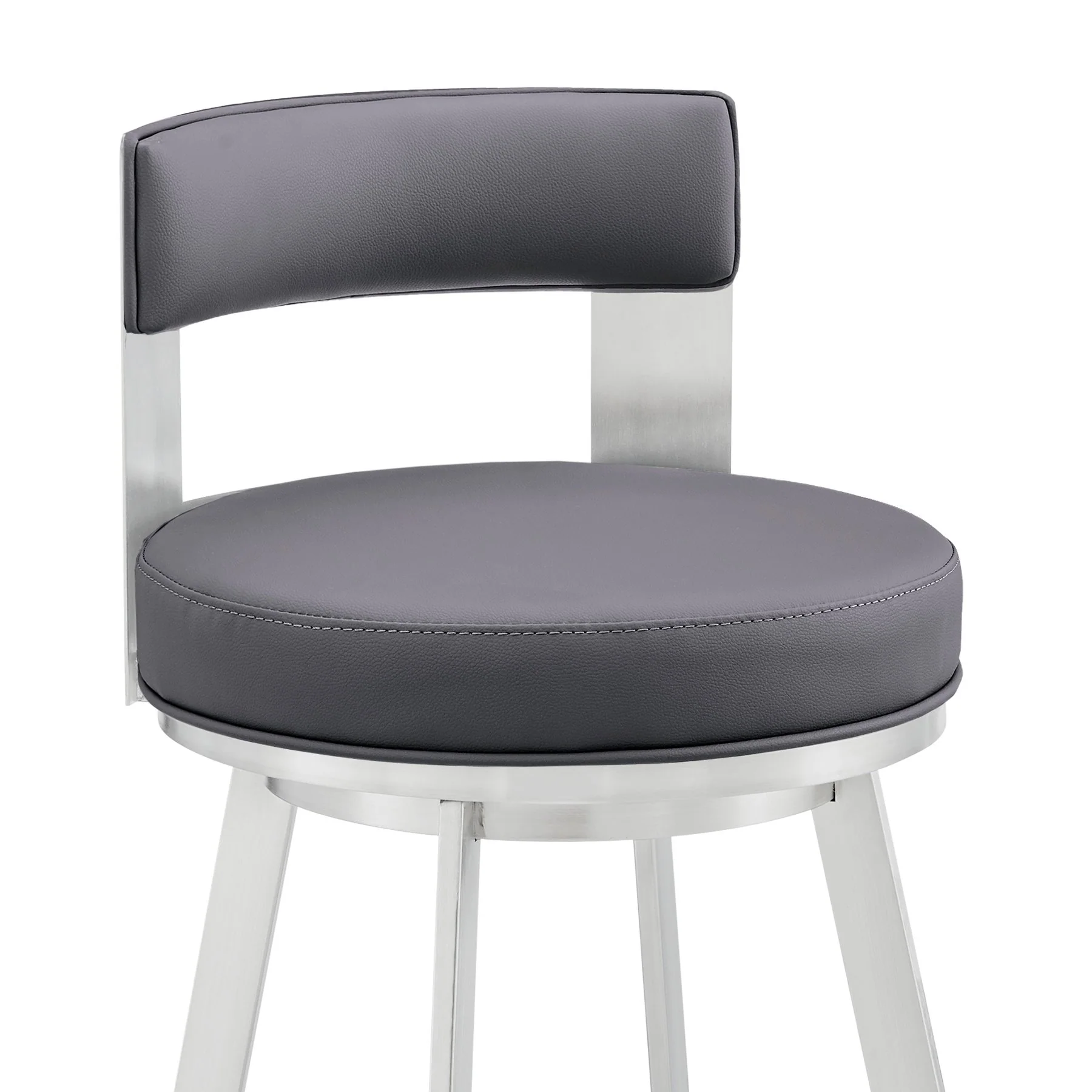 Flynn 30" Swivel Bar Stool in Silver Metal with Gray Faux Leather - Image 6