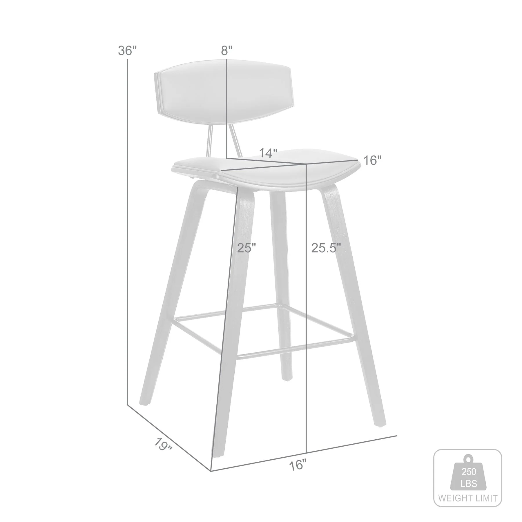 Fox 25.5" Counter Height Black Faux Leather and Black Wood Mid-Century Modern Bar Stool - Image 6