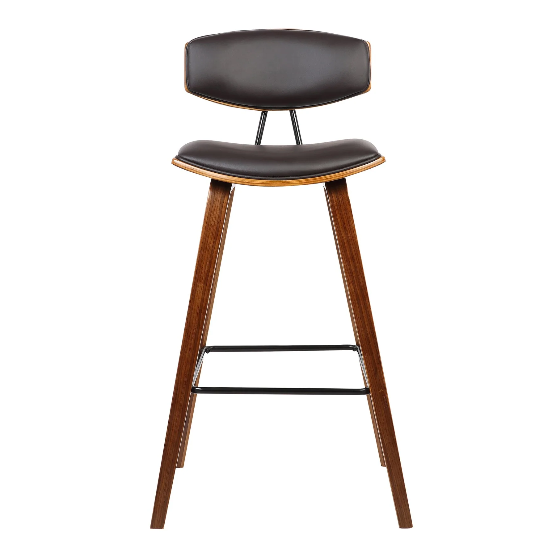 Fox 25.5" Counter Height Brown Faux Leather and Walnut Wood Mid-Century Modern Bar Stool - Image 2
